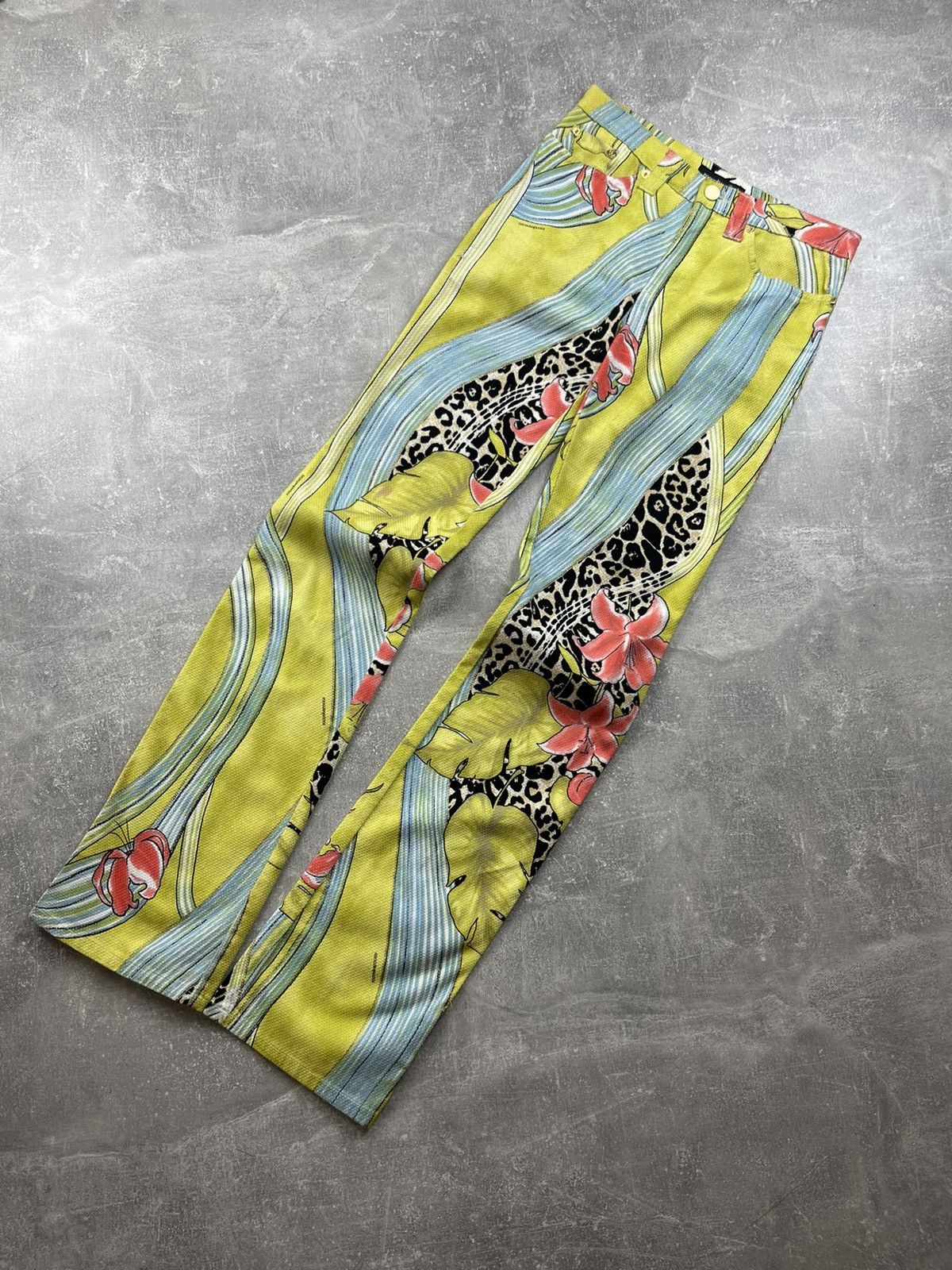 Other Rocco Barocco Tropical Y2K Leopard Zebra Floral Flared Pants Size 28" / US 6 / IT 42 - 1 Thumbnail