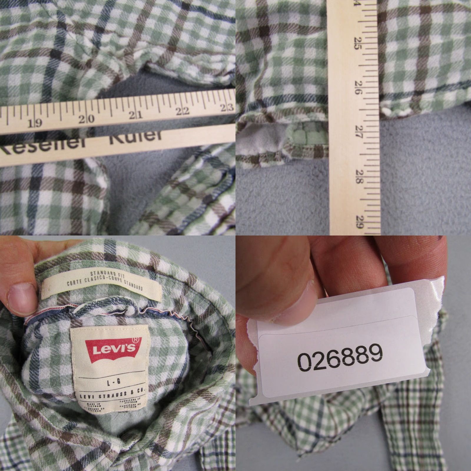 Levi's Levis Shirt Mens Large Green Brown White Tab Check Flannel Button Up Regular Fit Size US L / EU 52-54 / 3 - 8 Thumbnail