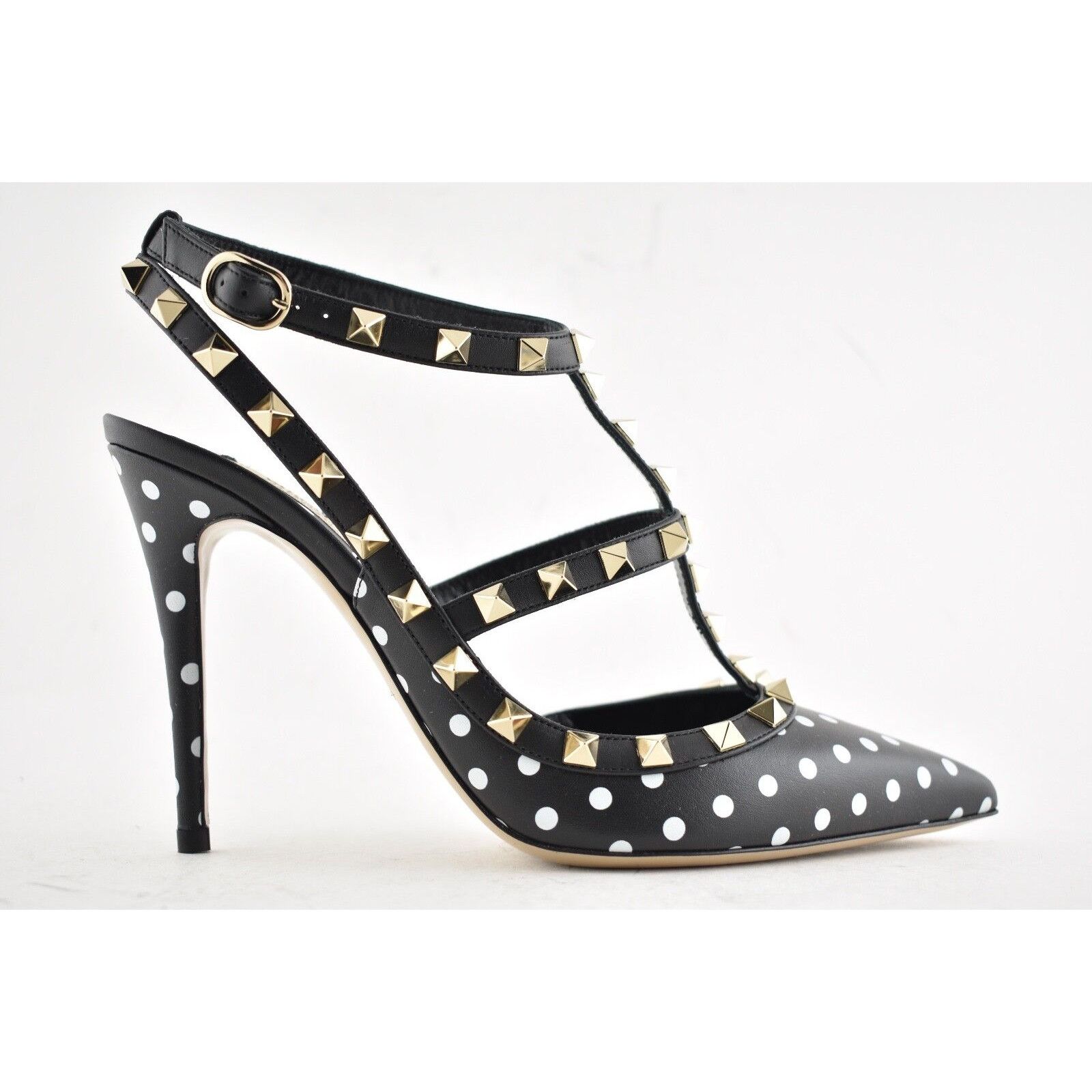 Valentino Rockstud Polka Dot Ankle T Strap Sandal Heel Pump 39 Size US 9 / IT 39 - 3 Thumbnail