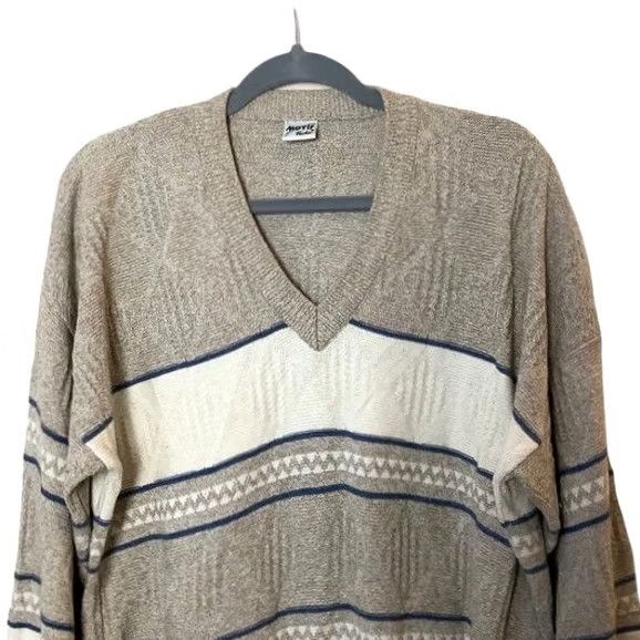 Vintage VINTAGE V-Neck Sweater Mens XL Beige Cotton Textured Argyle 80s 90s Hipster Retro Pullover Shirts Mens Size US XL / EU 56 / 4 - 3 Thumbnail