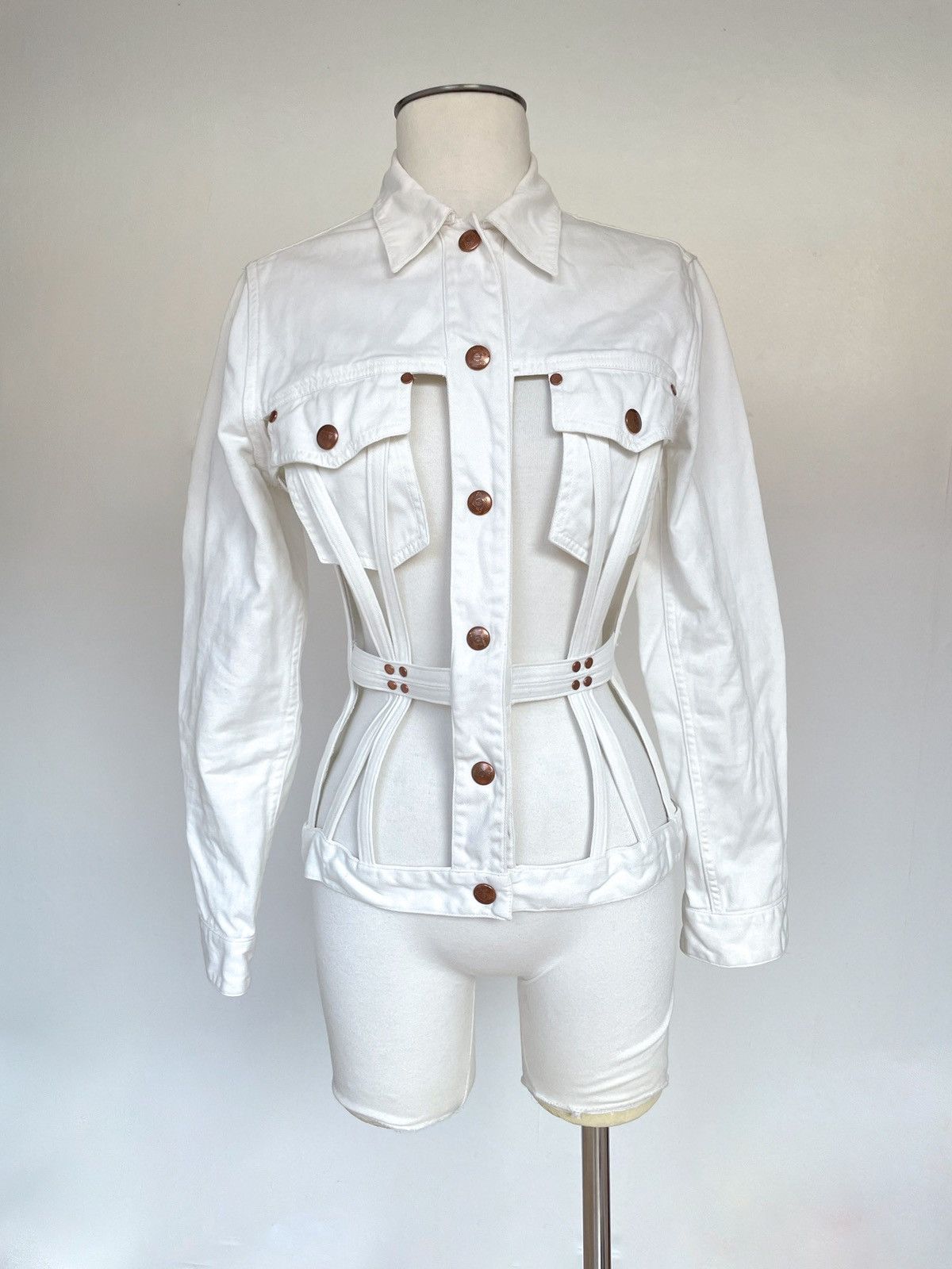 Jean Paul Gaultier Jean Paul Gaultier White cage denim Jacket | Grailed