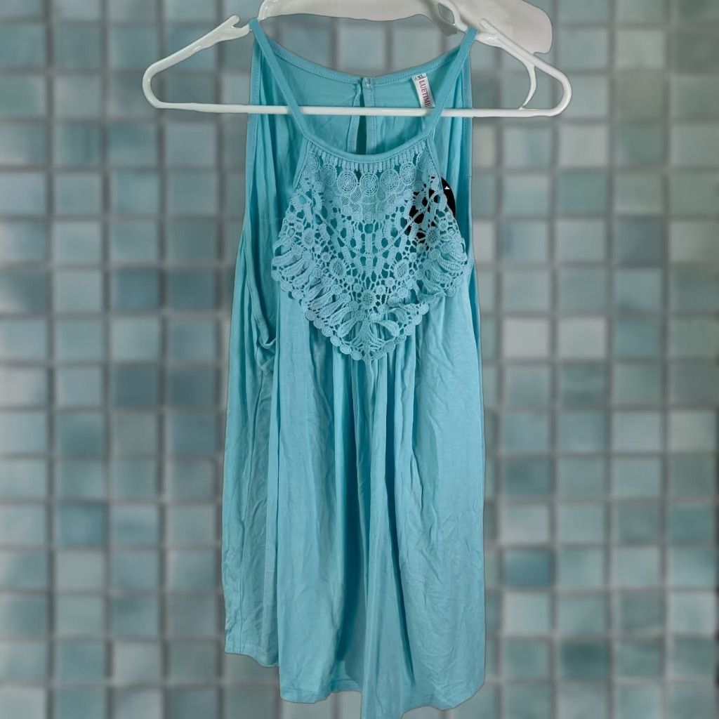 Vintage Bluetime Spaghetti Strap Lace Flowy Summer Halter Blue Tank Tops Size XL Womens Size XL / US 12-14 / IT 48-50 - 1 Thumbnail