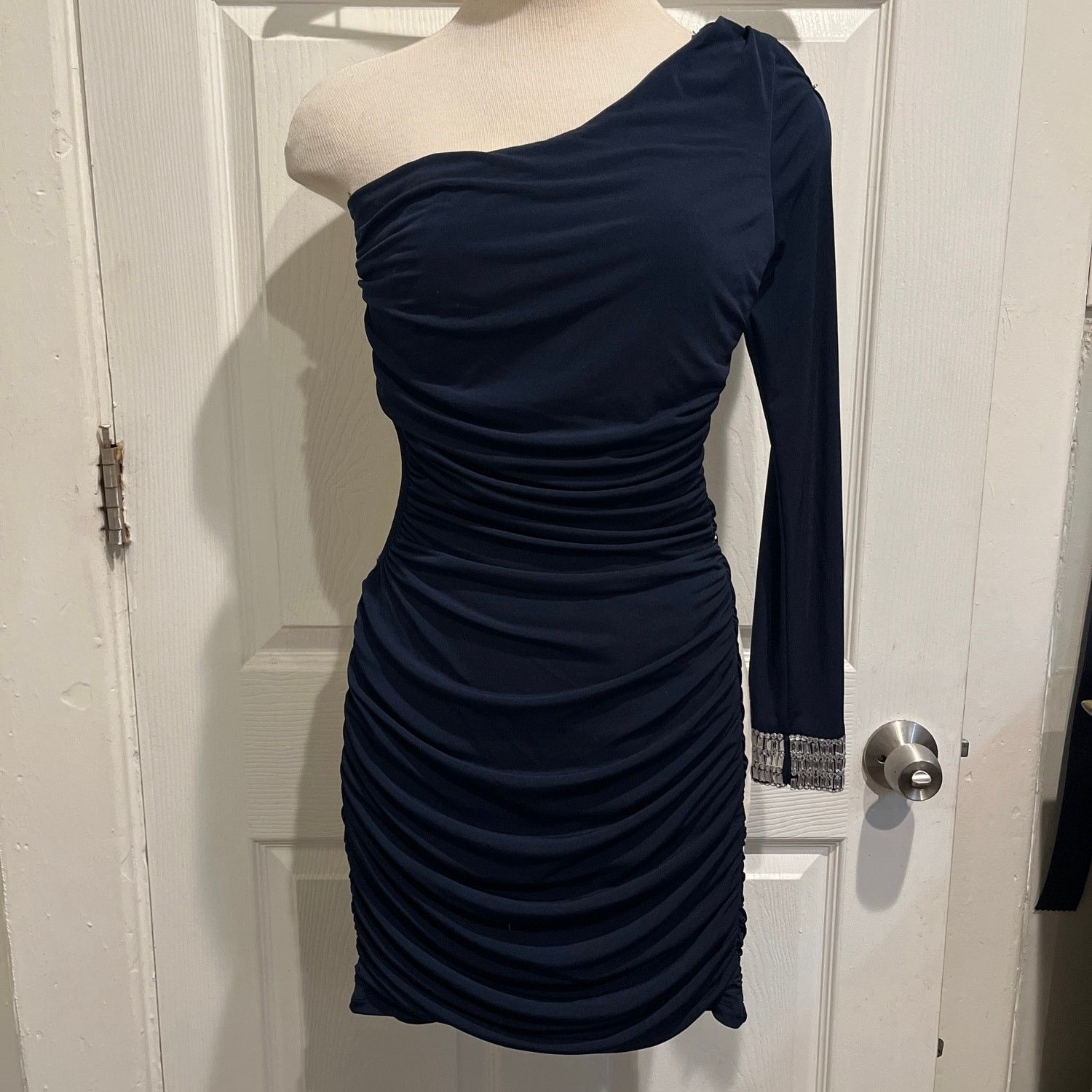 Other One Shoulder Bodycon Ruched Cutout Bedazzled Mini Dress Size XS / US 0-2 / IT 36-38 - 1 Thumbnail