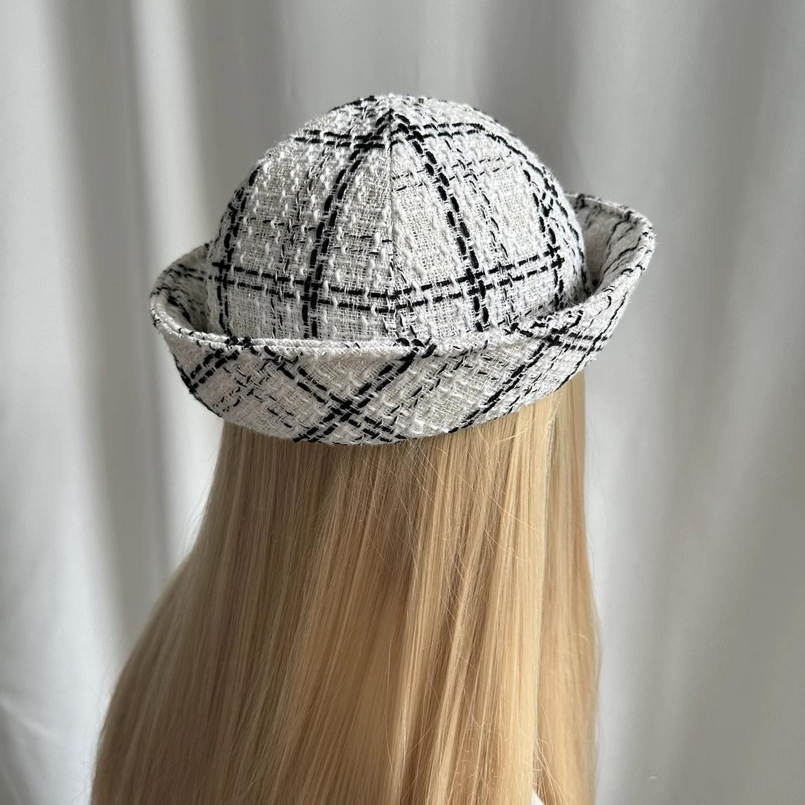 Japanese Brand Black & White Plaid Tweed Beret Sailor Hat Y2K French Girl Size ONE SIZE - 5 Thumbnail