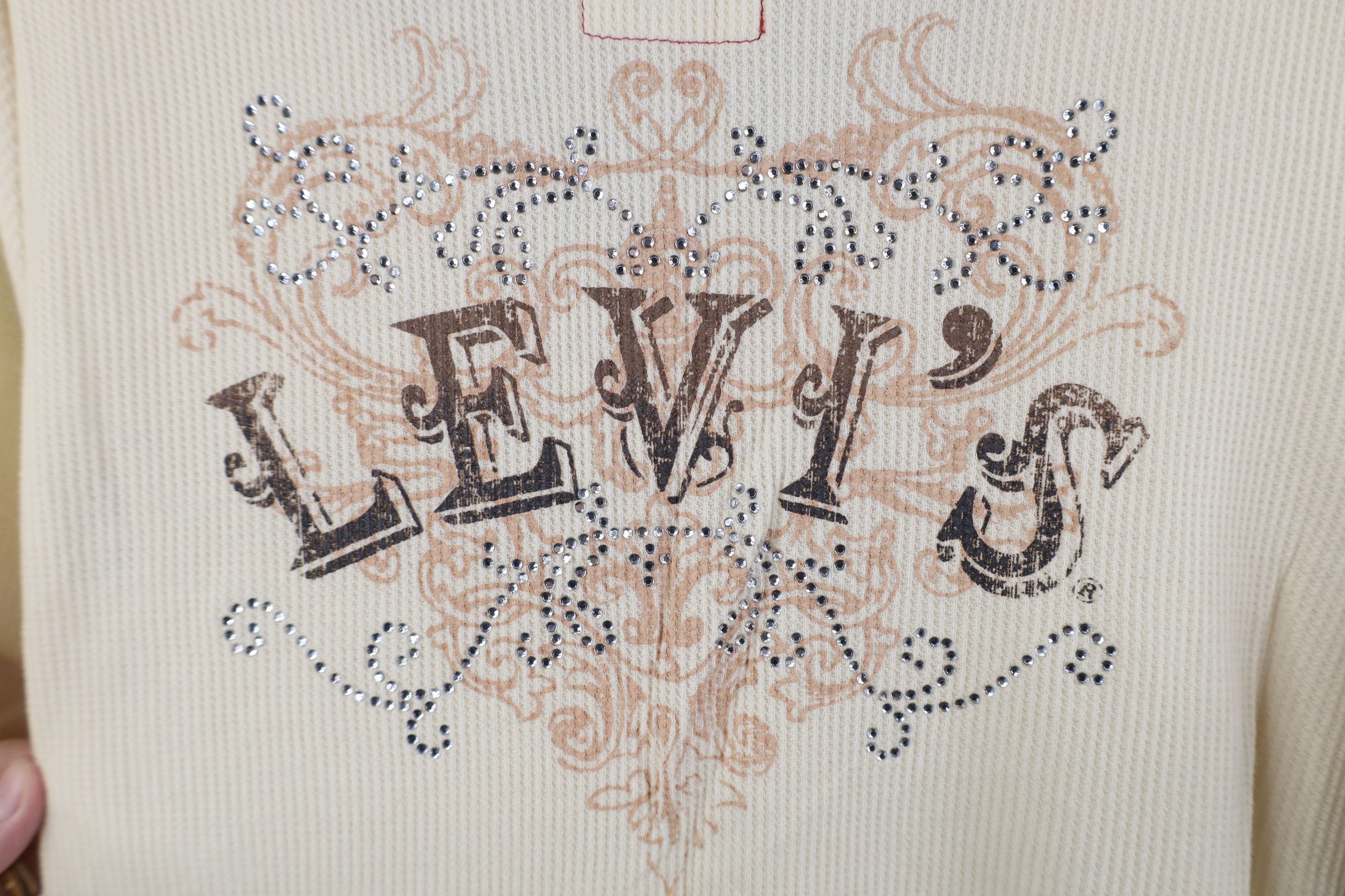 Levi's Vintage Y2K Levis Cropped Thermal Waffle Knit Henley T-Shirt Size L / US 10 / IT 46 - 11 Thumbnail
