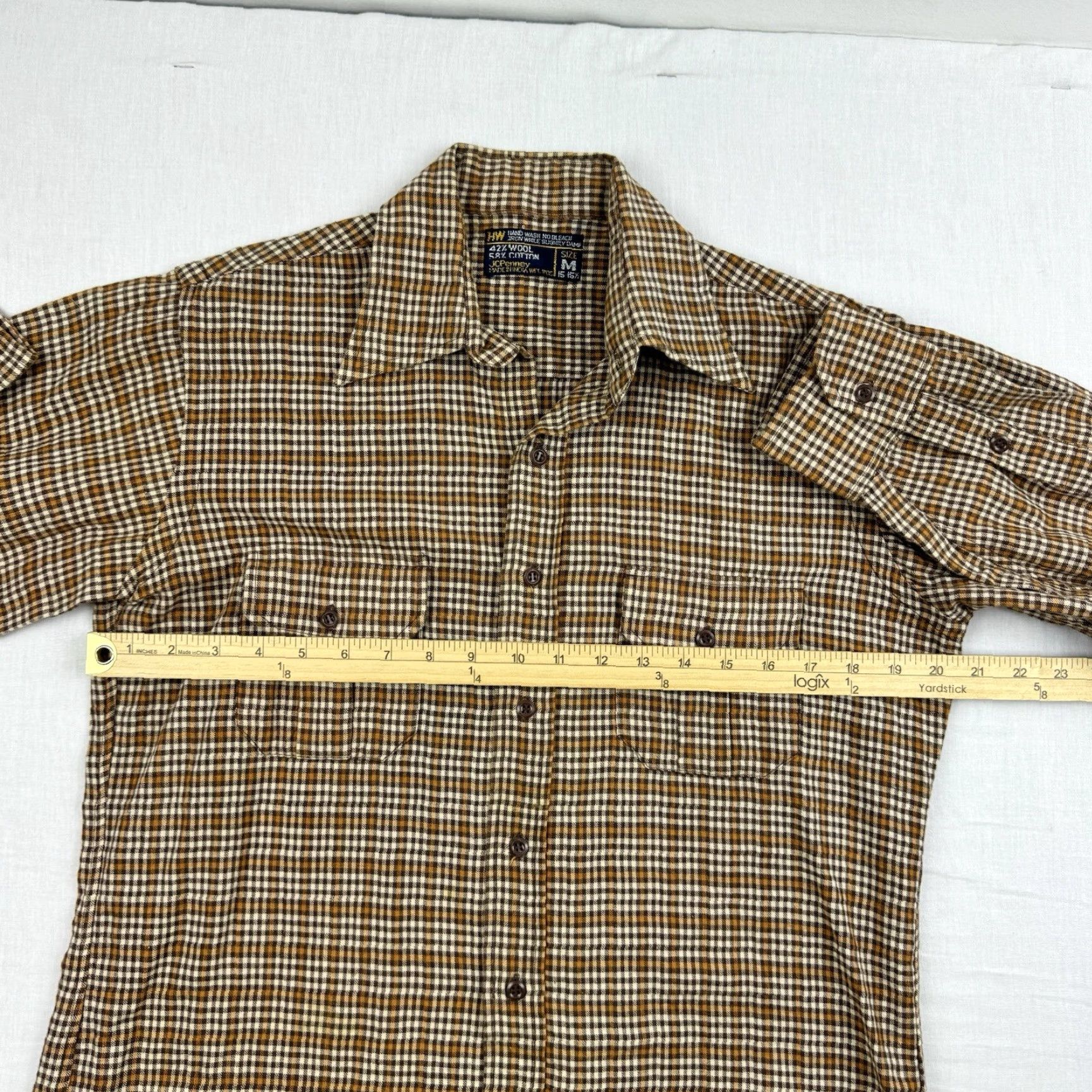 Sears VINTAGE Sears Flannel Shirt Adult Medium Brown Plaid Collared Button Up Size US M / EU 48-50 / 2 - 7 Thumbnail