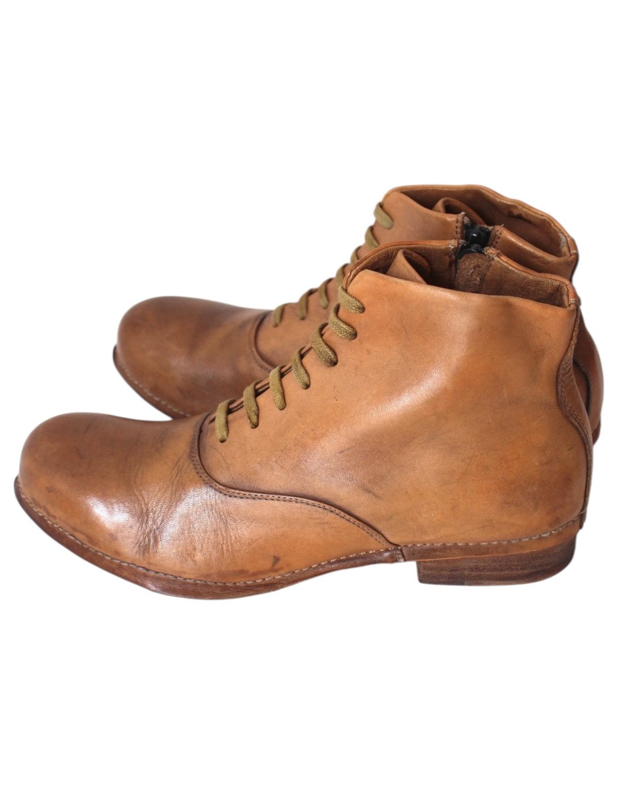 Vintage INITIAL VERO CUOIO SIDE-ZIP LACE-UP LEATHER ANKLE BOOTS Size US 8 / EU 41 - 5 Thumbnail