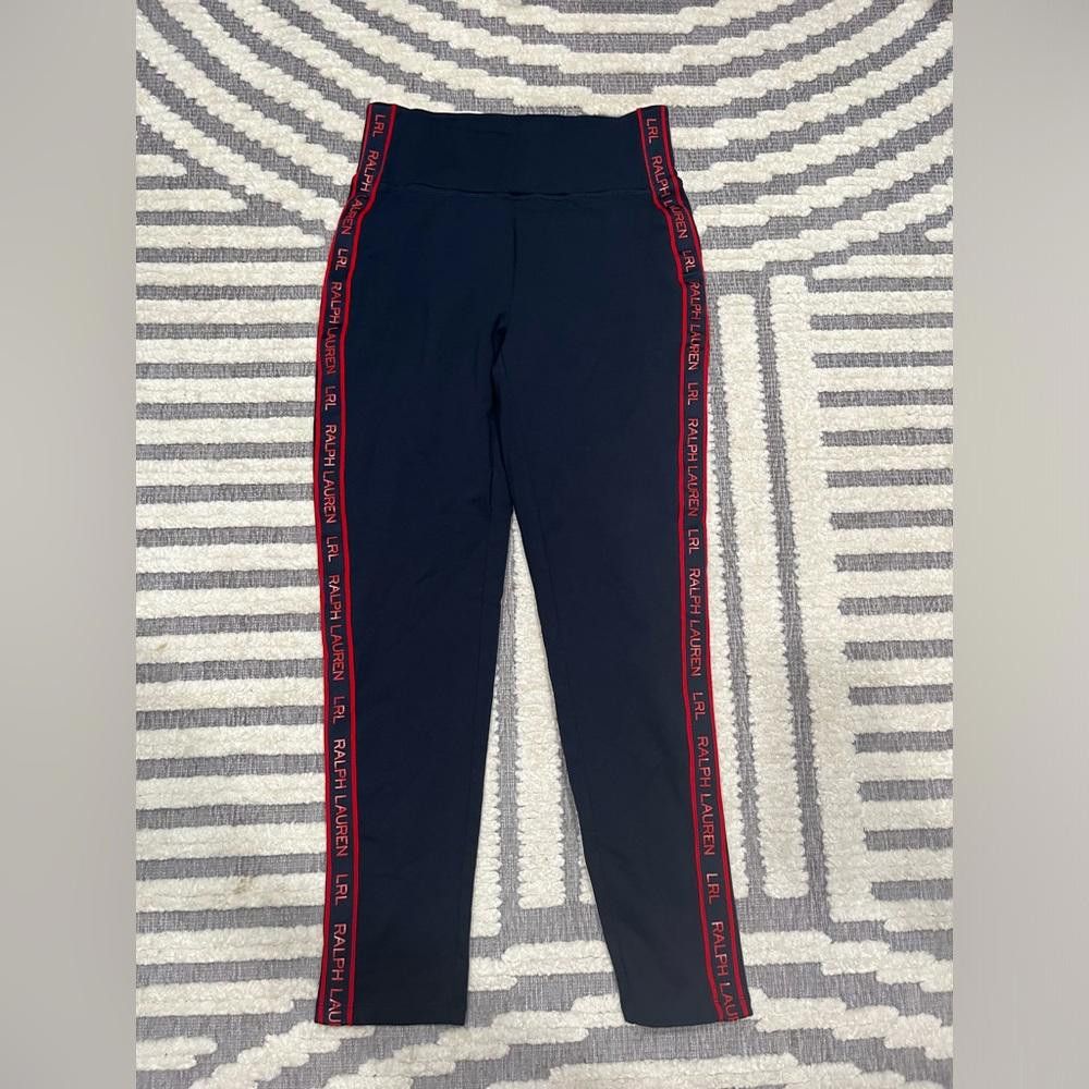 Lauren Ralph Lauren LRL Ralph Lauren Navy Silicone Red Logo Striped LEGGINGS Size 36" / US 14 / IT 50 - 1 Thumbnail