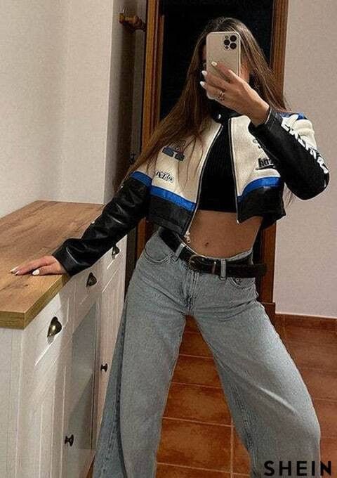 Other Women’s Cropped Racing Leather Jacket | Moto Biker Style Size M / US 6-8 / IT 42-44 - 16 Thumbnail