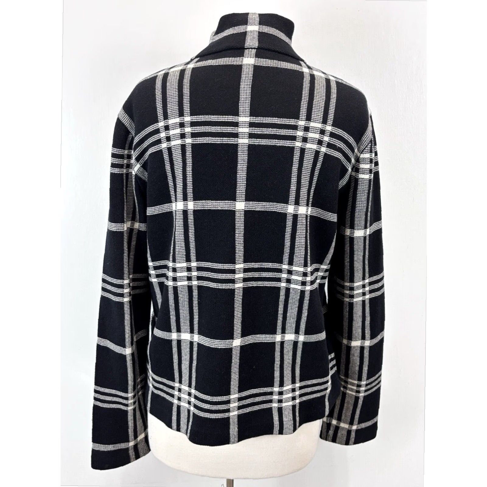 Ralph Lauren Lauren Ralph Lauren Women's Knit Plaid Sweater Jacket XL Black White Full Zip Size XL / US 12-14 / IT 48-50 - 3 Thumbnail