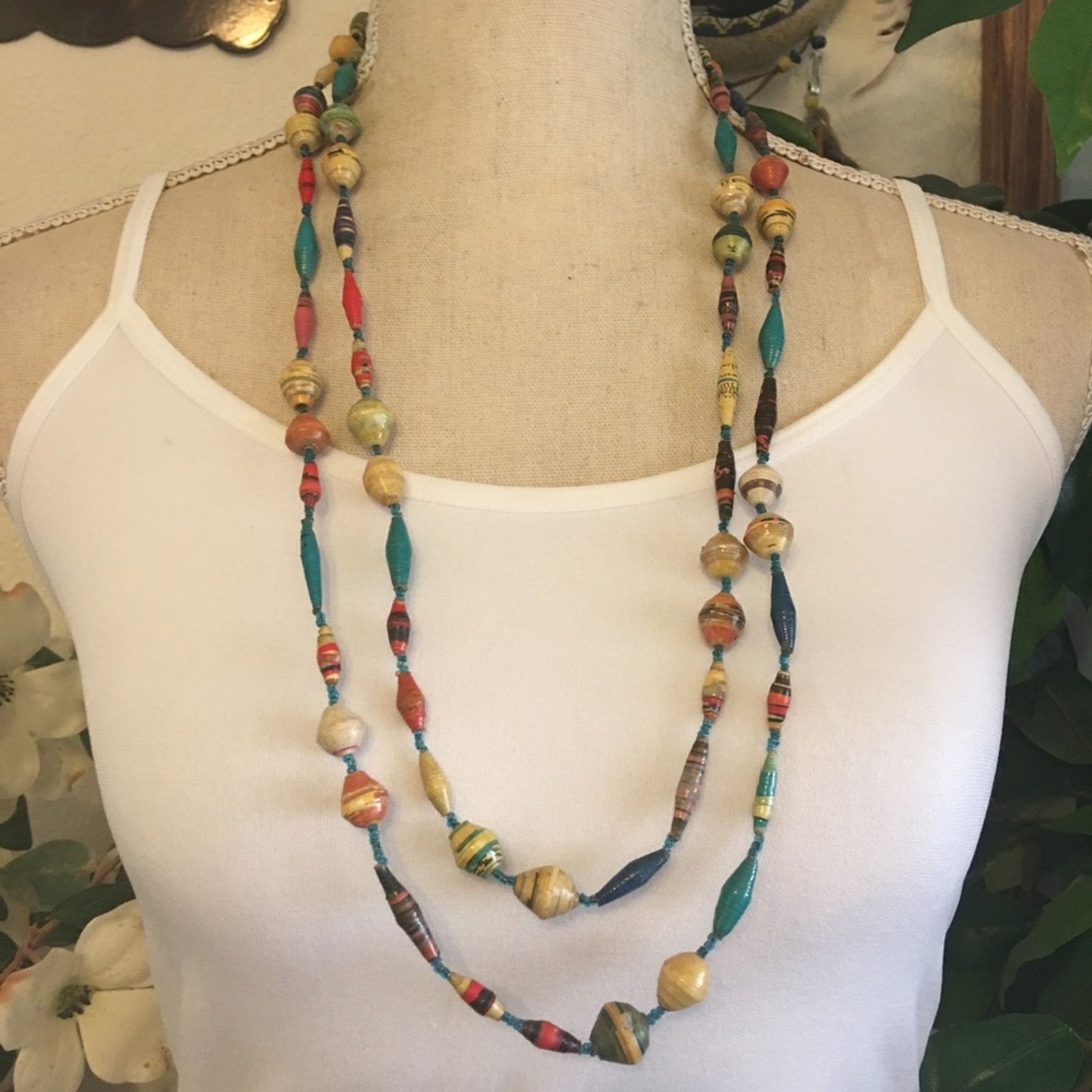 Handmade Hand crafted resin coated paper bead long necklace Size ONE SIZE - 4 Thumbnail