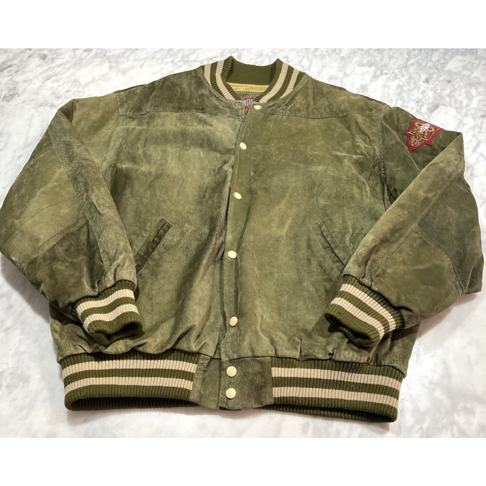 Vintage VINTAGE Tower Records Jacket Shirt Men XL Green Suede Patch Back 1980s Defunct Mens XL Green Suede Hip Hop Size US XL / EU 56 / 4 - 4 Thumbnail