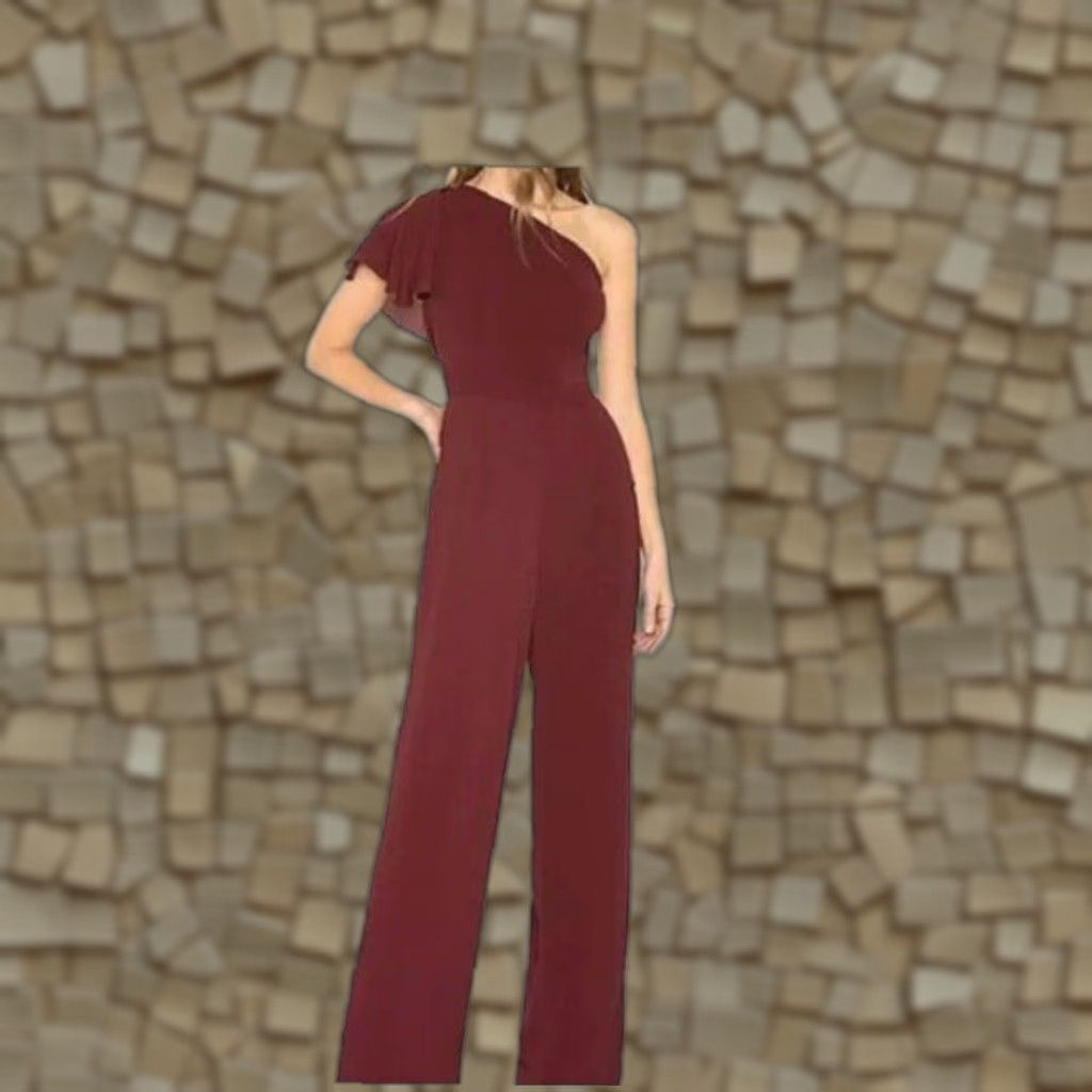BB Dakota Women's One Shoulder Jumpsuit Size Burgundy Solid