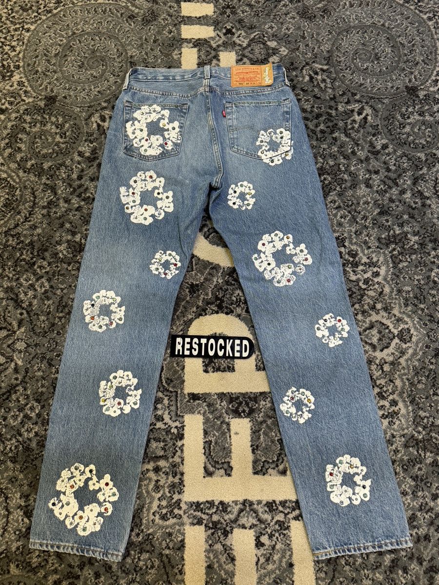 DENIM TEARS Levi's 501 Cotton Rhinestone Wreath Jeans Size 34 Size US 34 / EU 50 - 2 Thumbnail