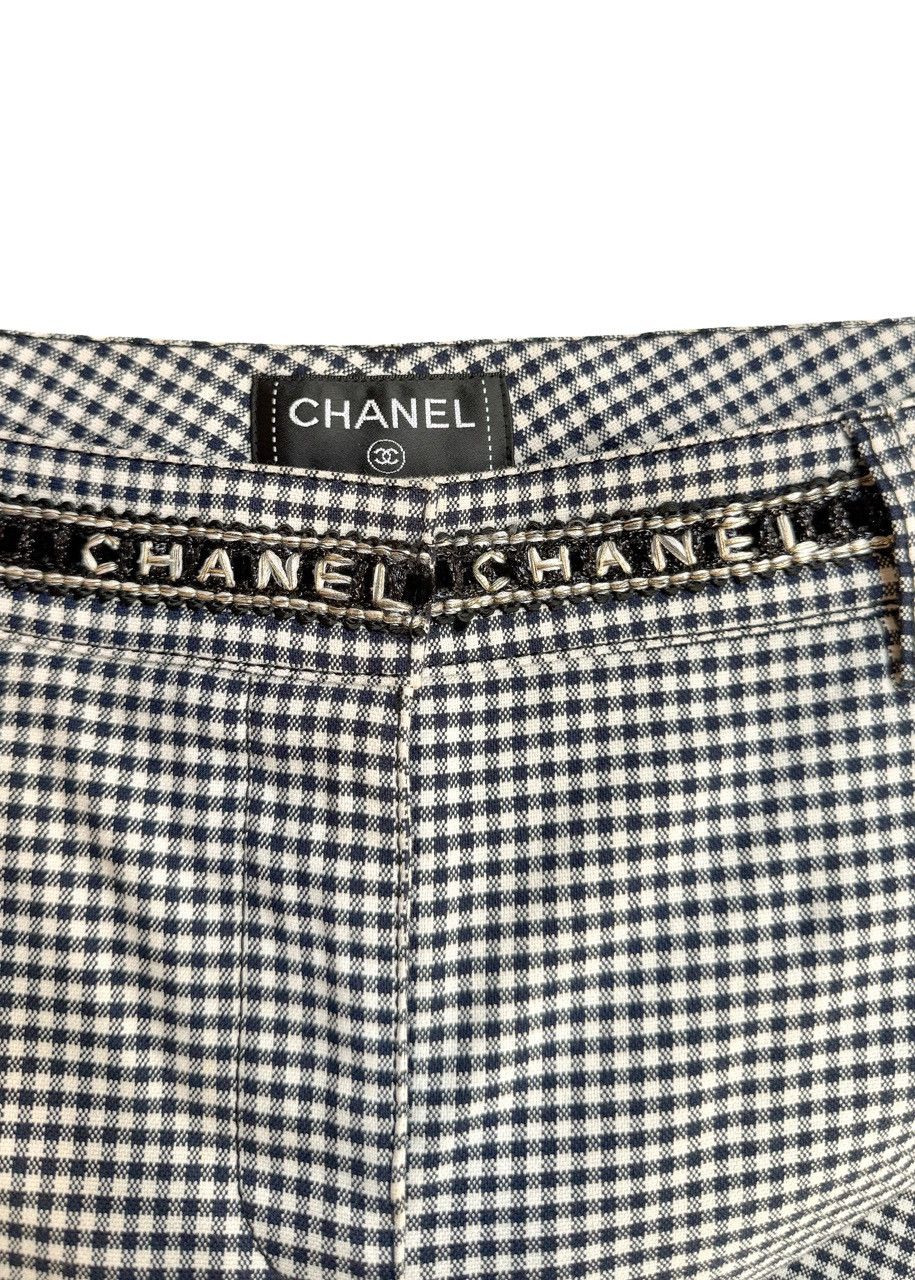 Chanel Chanel SS16 Navy Blue White Gingham Logo Waist Crop Trousers Size 28" / US 6 / IT 42 - 4 Thumbnail
