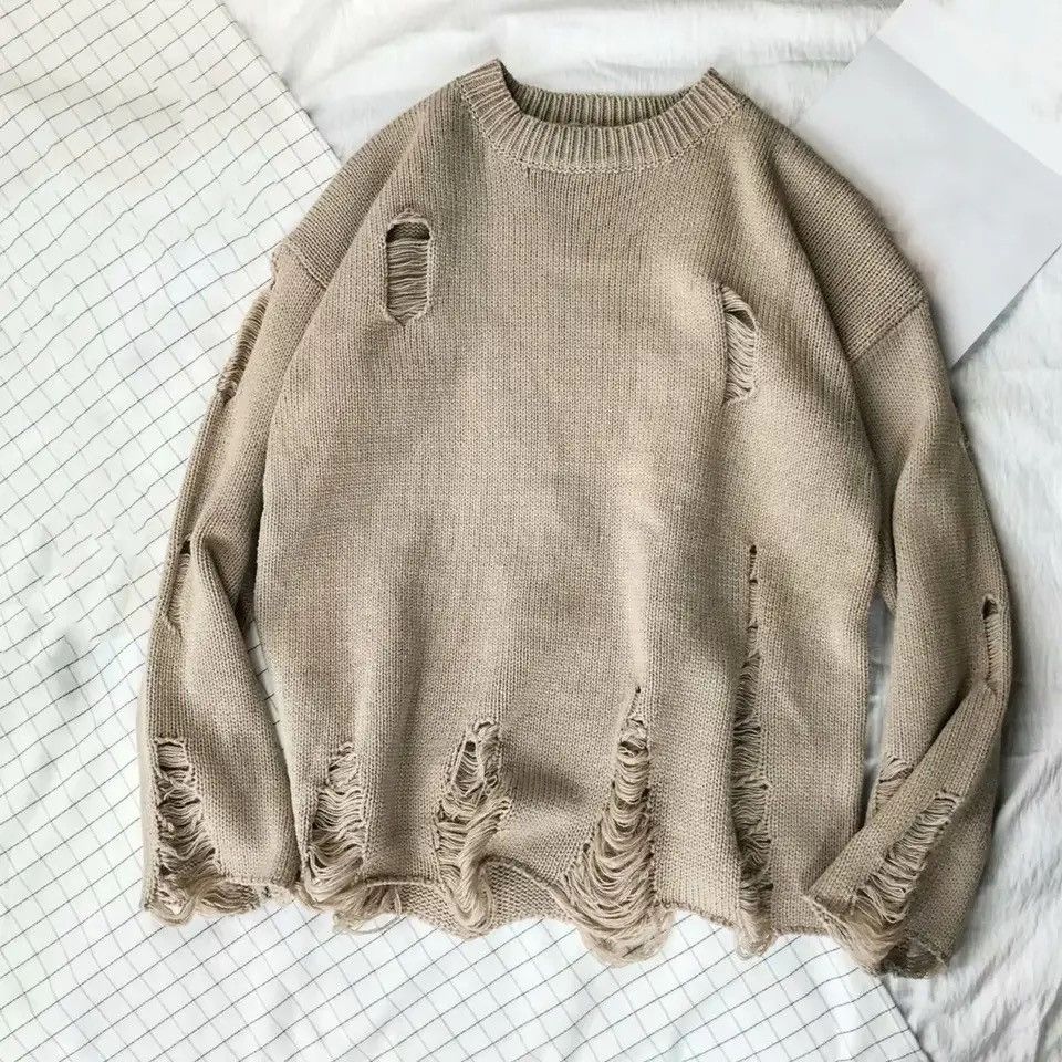 Vintage Vintage Wash Hole Ripped Knitted Sweater Y2k Streetwear Size US L / EU 52-54 / 3 - 1 Thumbnail
