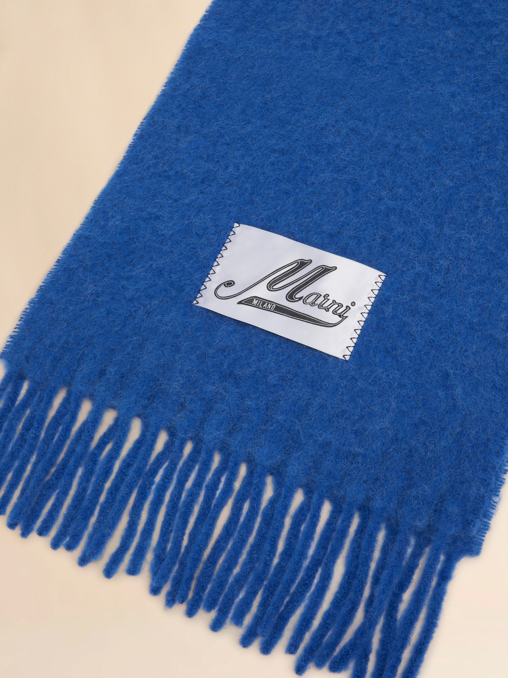 Marni Embroidered Logo Alpaca Felted Wool Classic Blue Scarf FW25 Size ONE SIZE - 11 Thumbnail
