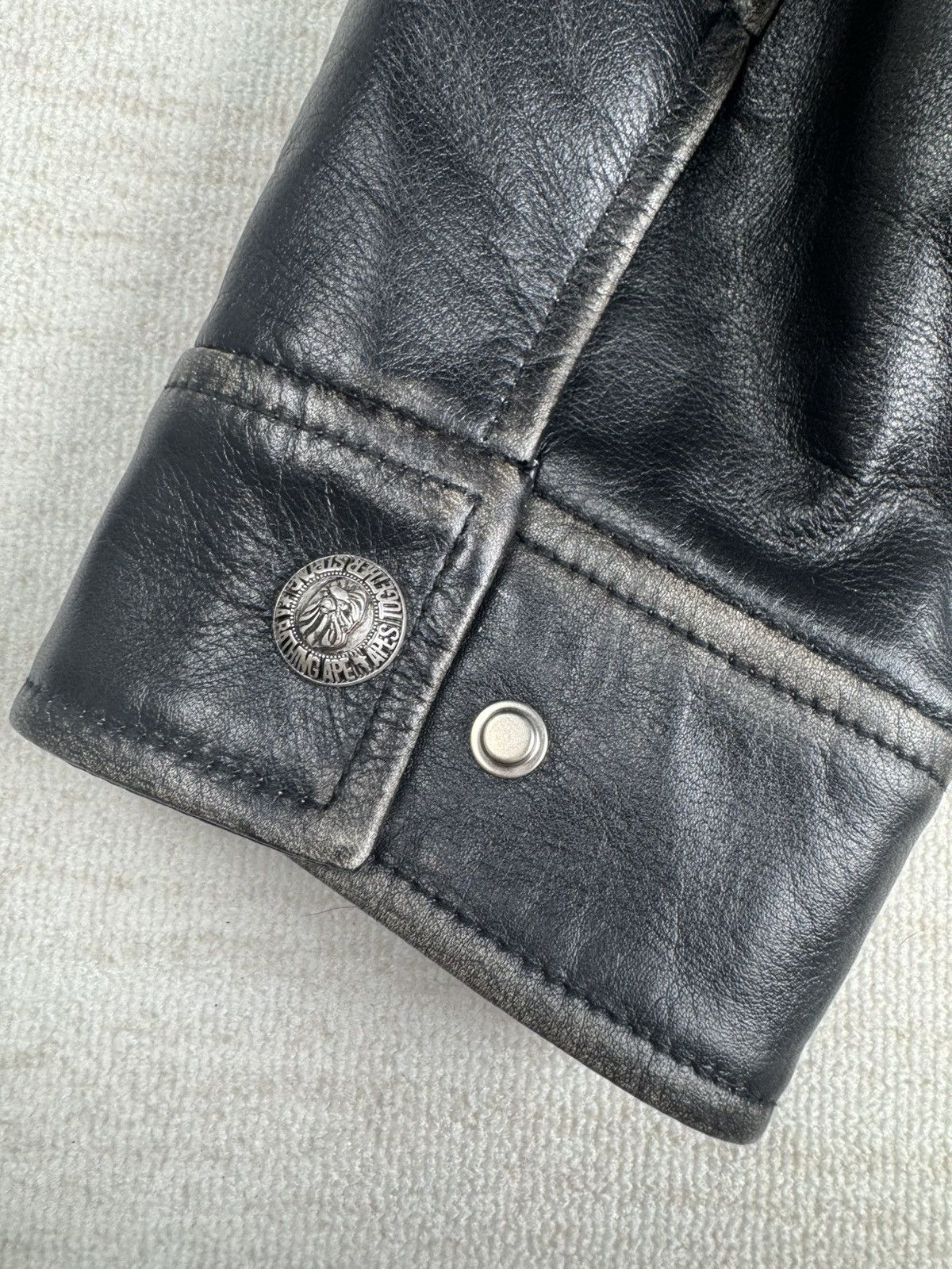 Bape Bape black washed leather Harrington Style jacket Size US M / EU 48-50 / 2 - 16 Thumbnail