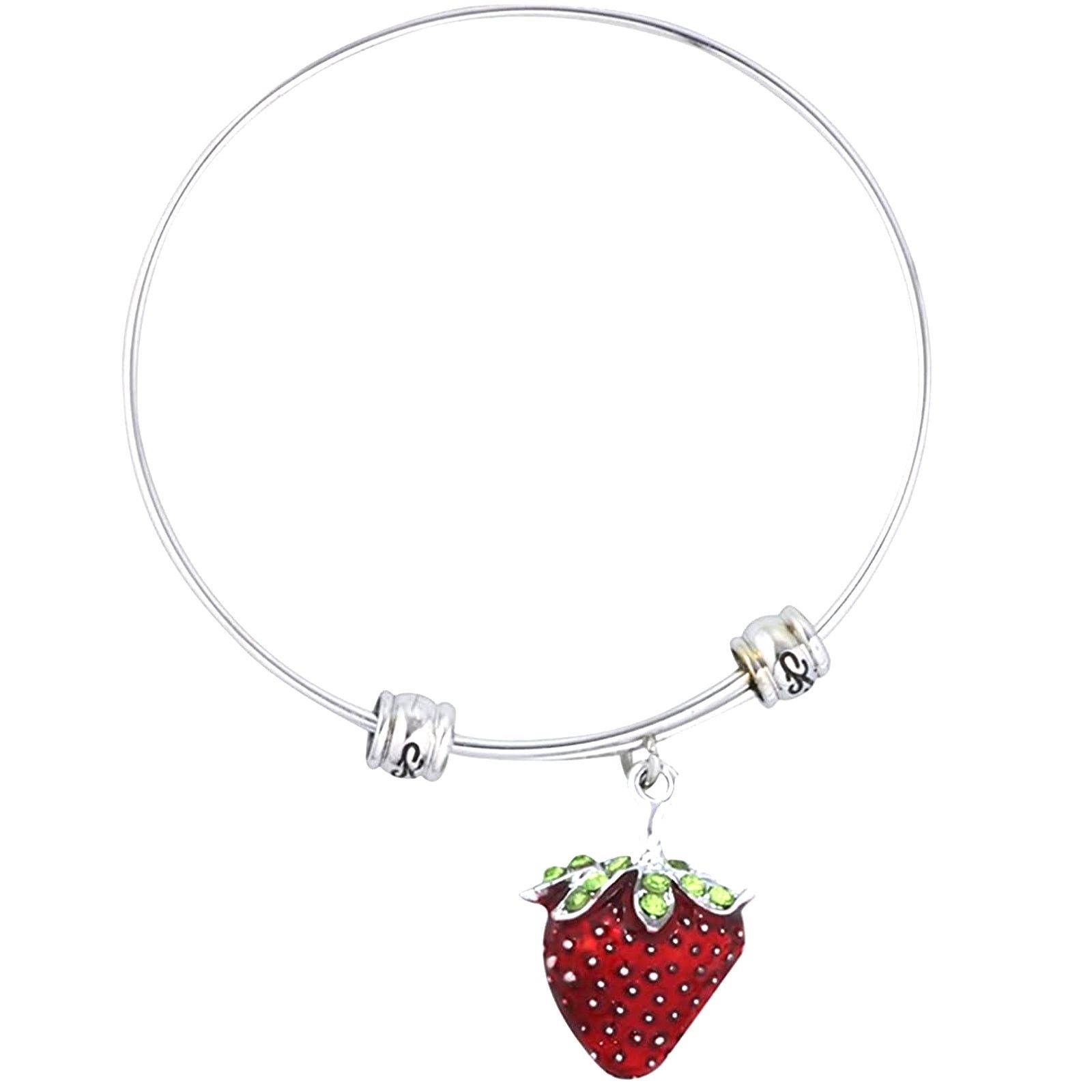 & Other Stories Red Strawberry with Green Leaf and Stem Fancy Charm Bangle Size ONE SIZE - 1 Thumbnail