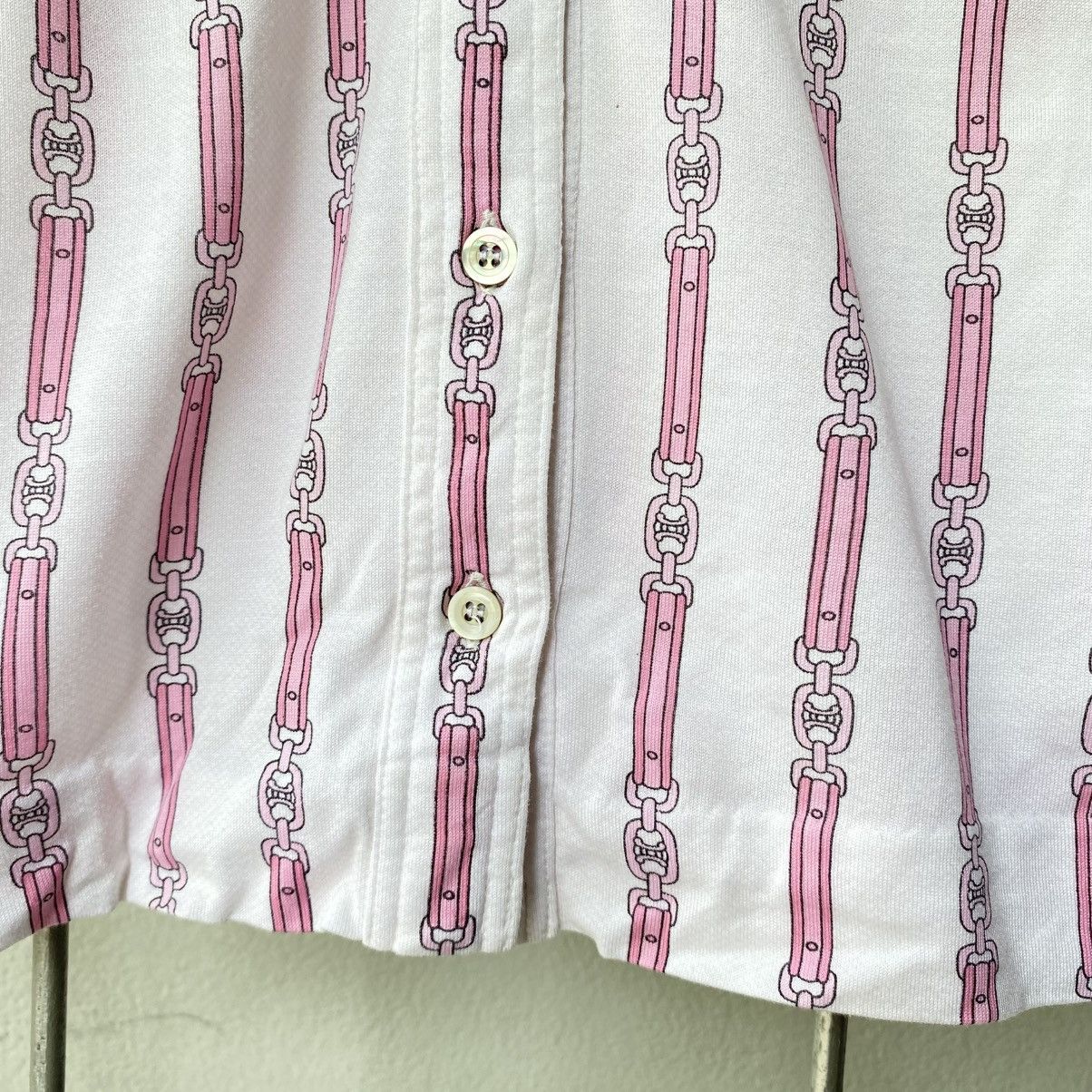 Celine Vintage Celine Pink Chain Print Shirt Size S / US 4 / IT 40 - 7 Thumbnail