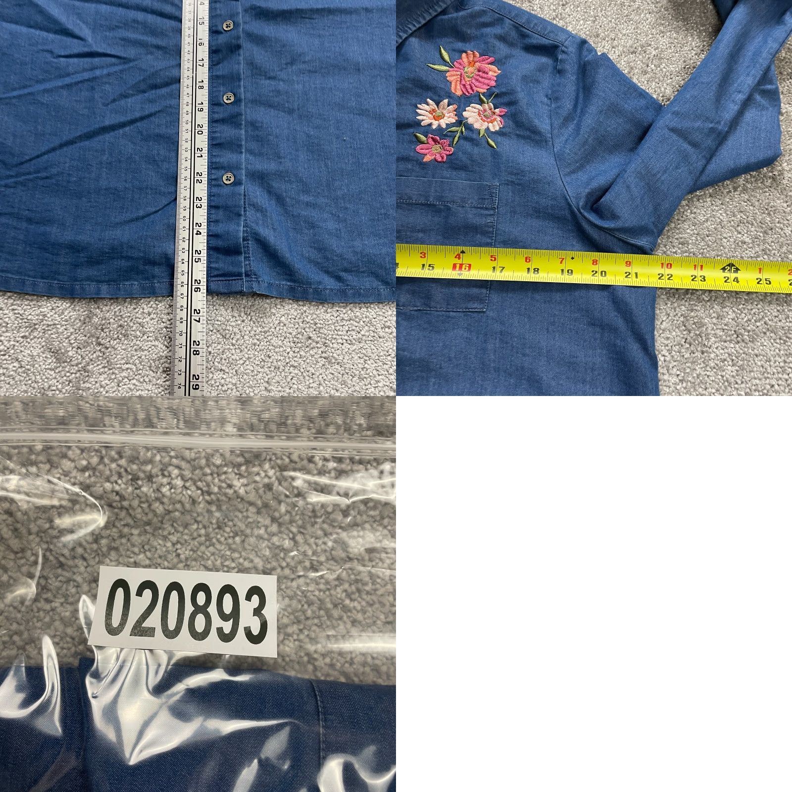 Blair Blair Shirt Women M Blue Denim Floral Embroidered Button-Up Pocket Chambray Shirt Size M / US 6-8 / IT 42-44 - 8 Thumbnail