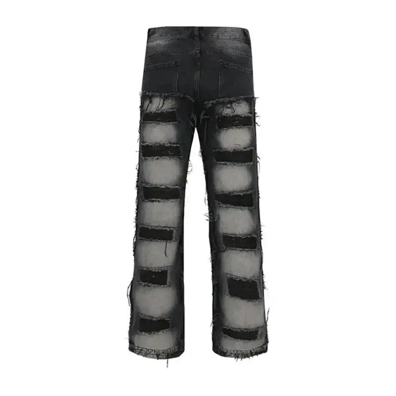 Japanese Brand Y2k streetwear frayed straight jeans trousers with holes Size US 30 / EU 46 - 6 Thumbnail