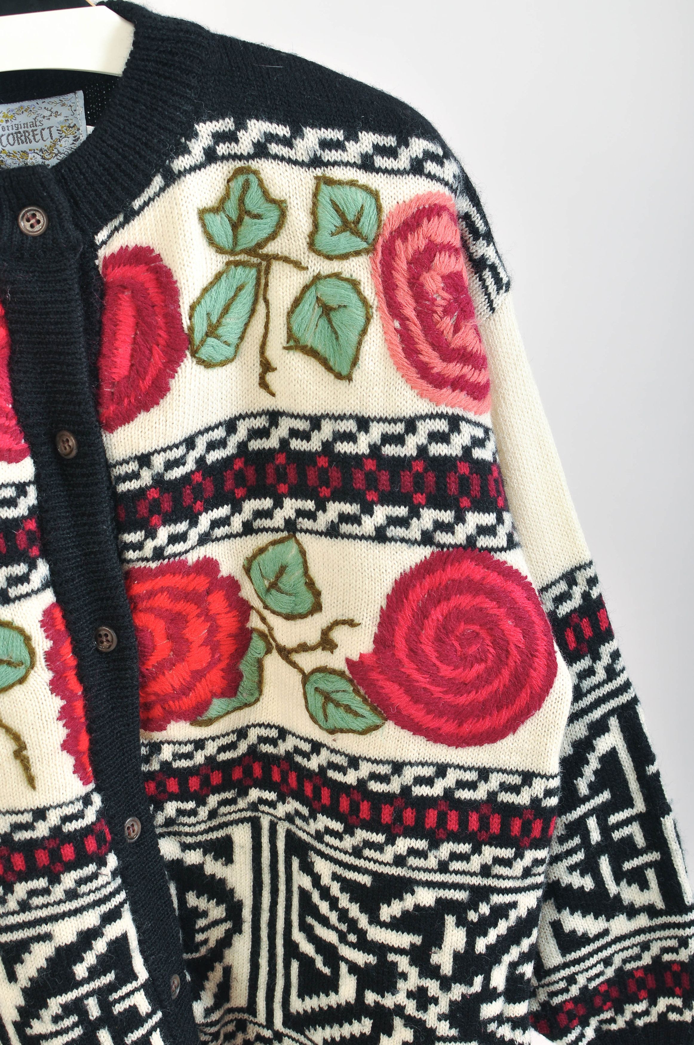 Other Vintage 90s Floral Embroidered Oversize Cardigan Size M / US 6-8 / IT 42-44 - 2 Thumbnail