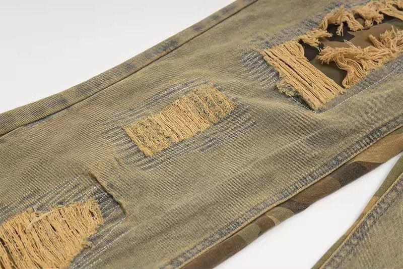 Jean Camouflage Ripped Patchwork Denim Jean Size US 27 - 7 Thumbnail