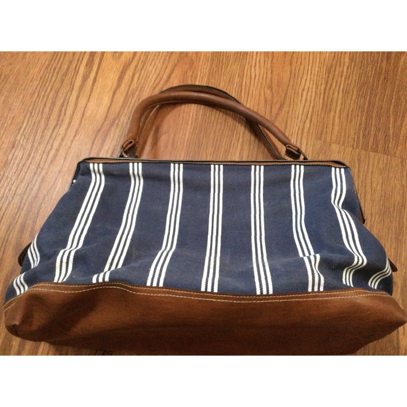 Vintage VINTAGE Dover Bag Oversize Tote Shoulder Blue Striped Handle or Shoulder Women 1970s Art Nouveau Mix Materials Blue Womens Bag Size ONE SIZE - 4 Thumbnail