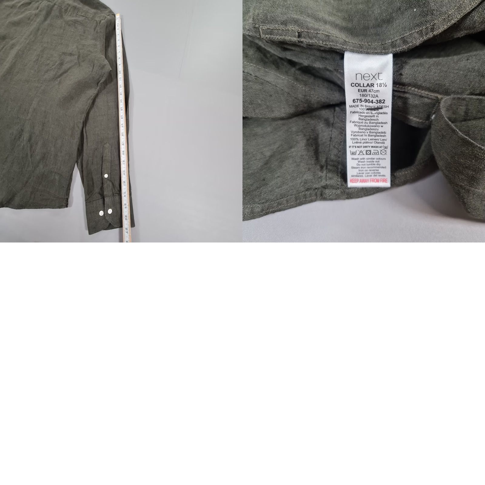 NEXT NEXT Slim Fit Shirt Green 2XL 100% Linen Button-Up Collared Long Sleeve Men’s Vintage: No Essence City Holiday Modern Breathable Lightweight Seasonal Size US XXL / EU 58 / 5 - 8 Thumbnail