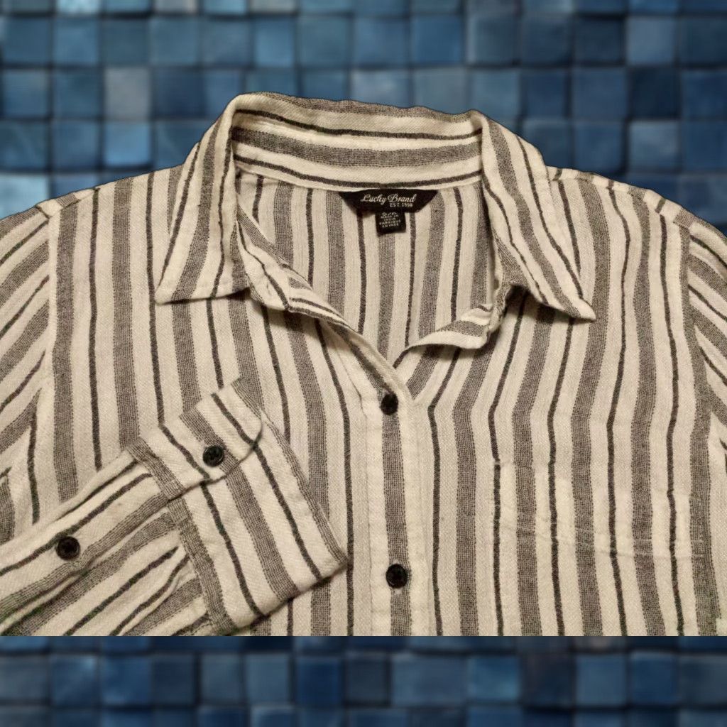 Lucky Brand Lucky Brand Shirt Womens Small Gray Striped Long Sleeve Button-Front Collared Cotton Viscose 44% Cotton 56% Viscose Casual Size S / US 4 / IT 40 - 1 Thumbnail