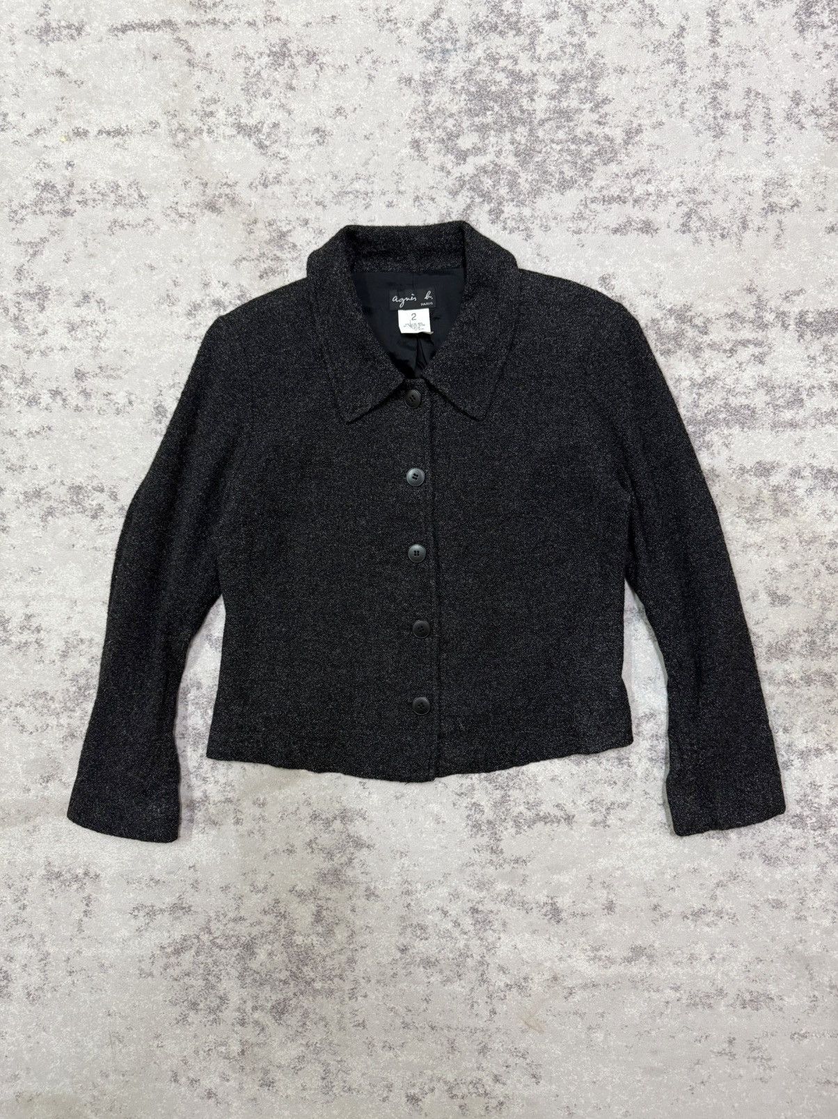agnes b. Agnes B. Charcoal Black Light Tweed Jacket Button Up Size S / US 4 / IT 40 - 3 Thumbnail