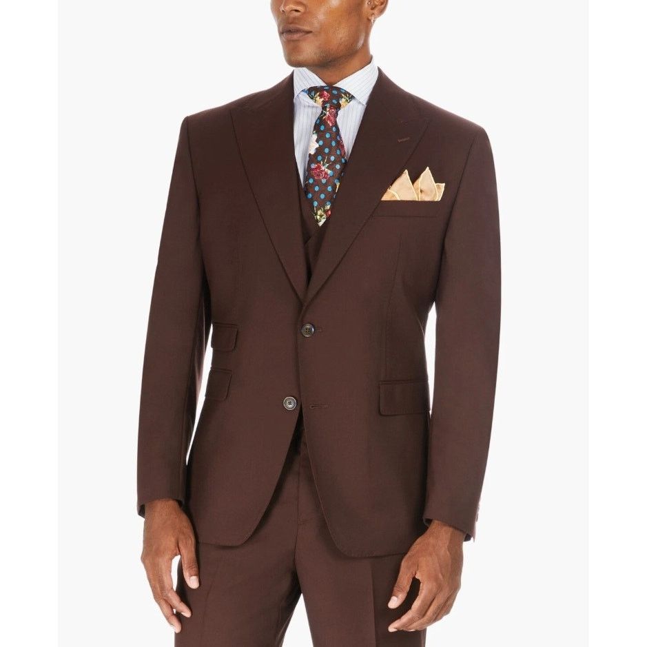 The Unbranded Brand Tayion Collection Men's Brown Formal Suit Jacket Size 44R Size 44R - 1 Thumbnail
