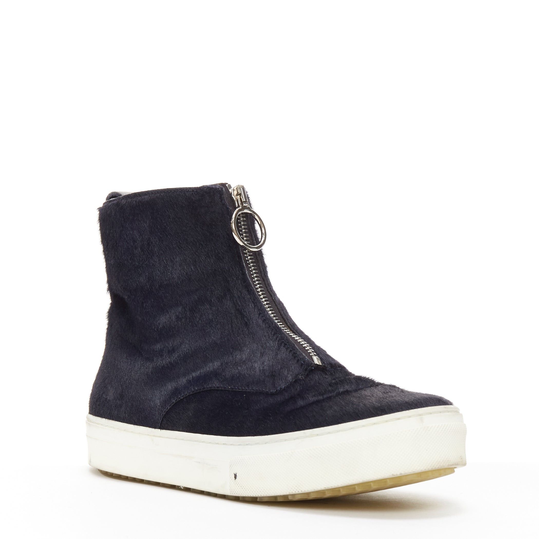 OLD CELINE Phoebe Philo black horse hair O-ring zipper high top