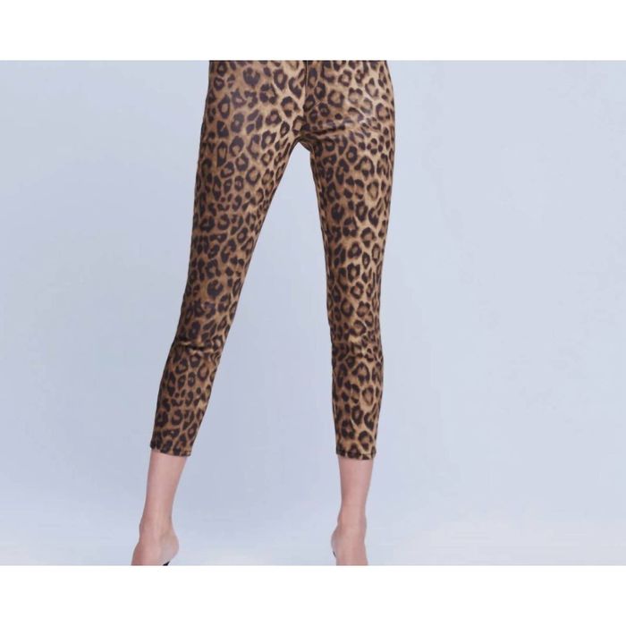 L'Agence Margot Coated Jeans In Dark Brown/ Cheetah Coated