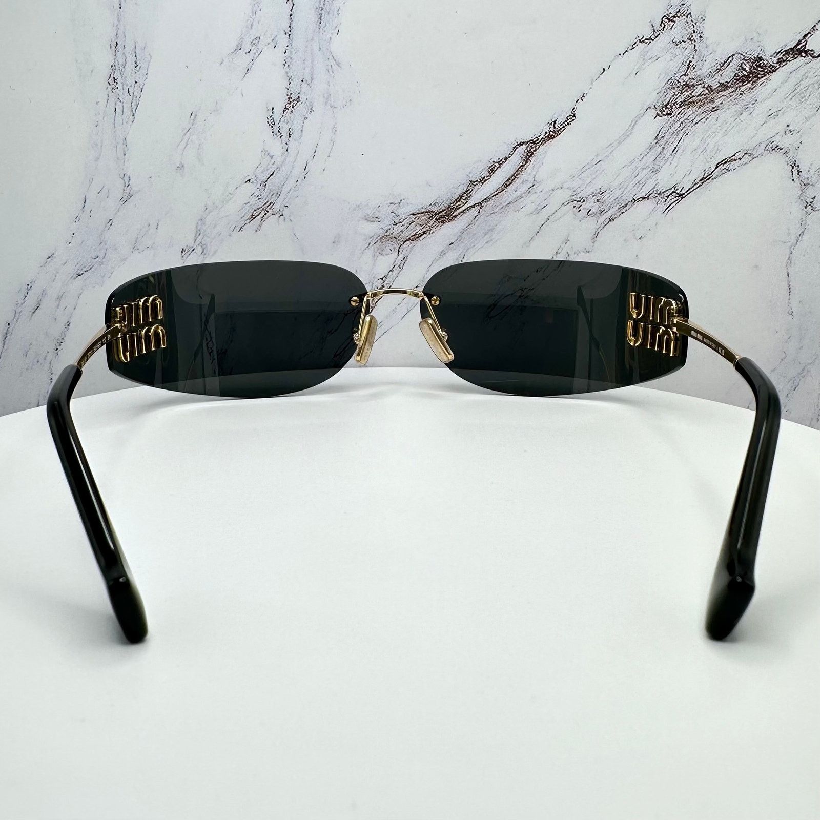 Miu Miu New MIU MIU Sunglasses Gold Dark Gray Lens Runway Wrap Size ONE SIZE - 12 Thumbnail