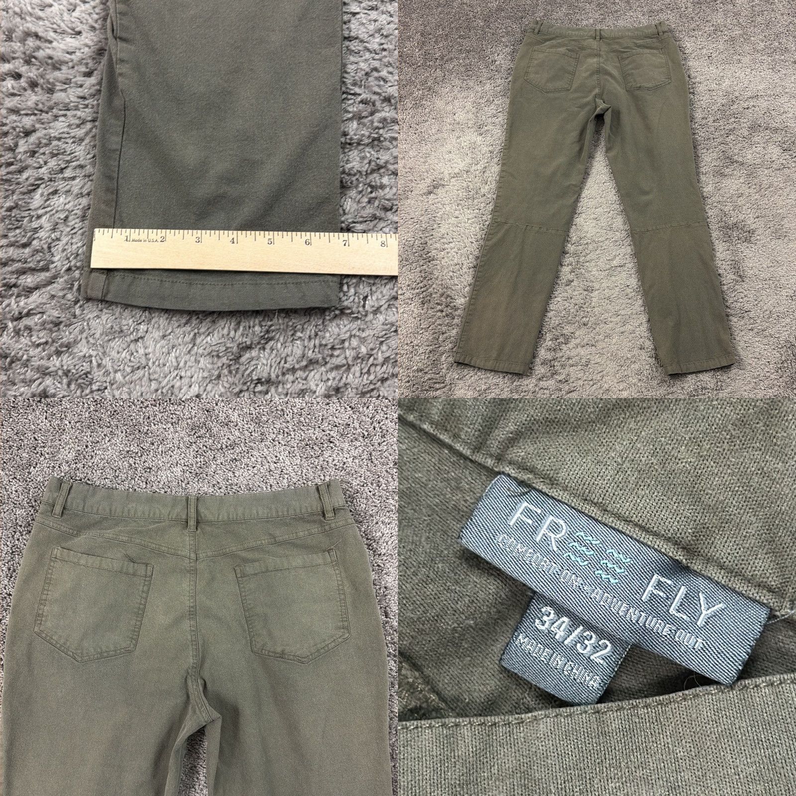 Vintage Free Fly Pants Men 31 Green Chino Cotton Spandex Stretch Mid Rise Straight Size US 31 - 8 Thumbnail