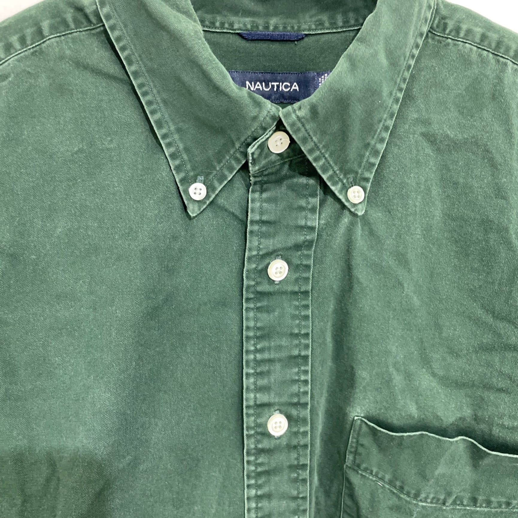 Nautica Nautica Long Sleeve Button Down Dress Shirt XL Extra Large Green Thick Heavy Men Cotton Button-Up Shirt with Pockets" Size 46R - 7 Thumbnail