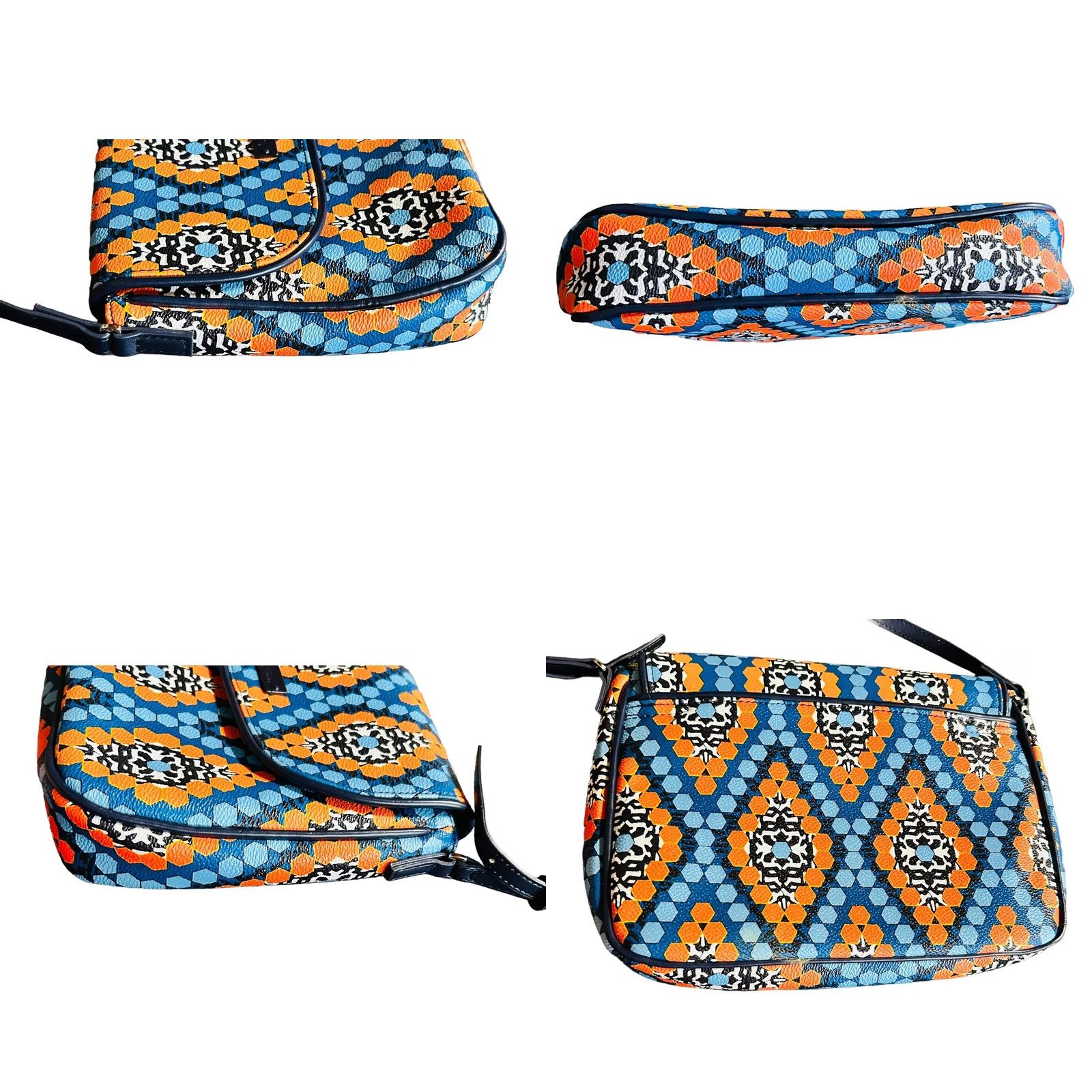 Vintage Vera Bradley Crossbody Wallet Wristlet Purse Beads Marakeesh Blue Orange Paisley Womens Handbag Medium 15in Strap Size ONE SIZE - 8 Thumbnail