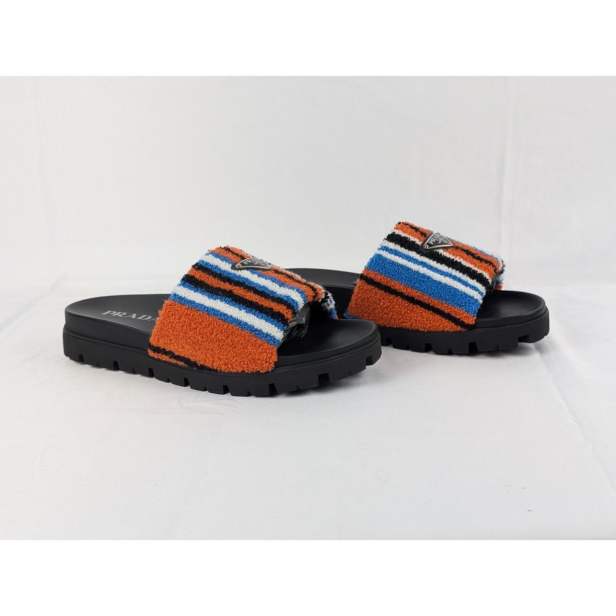 Prada o1rshd1 Striped Logo Slides in Arancio Size US 9 / EU 42 - 6 Thumbnail