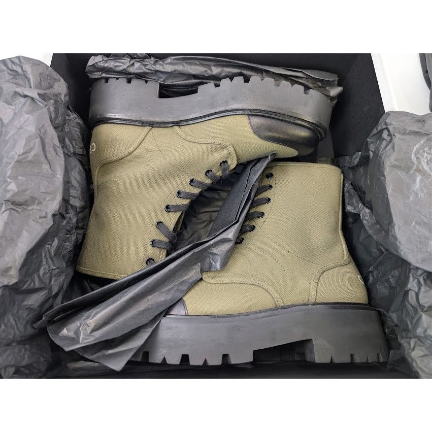 Celine o1rshd1 Canvas Bulky Shiny Lace-Up Boots Olive Green / Black Size US 9 / EU 42 - 21 Thumbnail