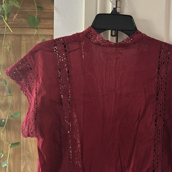 ISABEL MARANT ETOILE cotton v neck burgundy short sleeve top