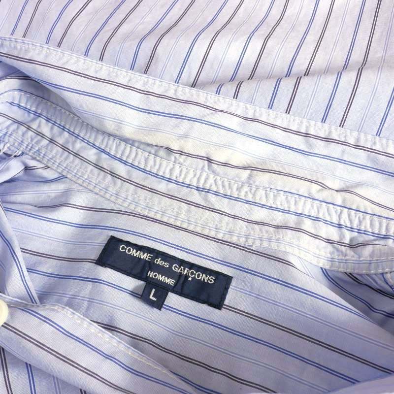 Comme des Garcons Homme Shirt Striped Long Sleeve Chest Pocket Cotton Light Blue Size US L / EU 52-54 / 3 - 5 Thumbnail
