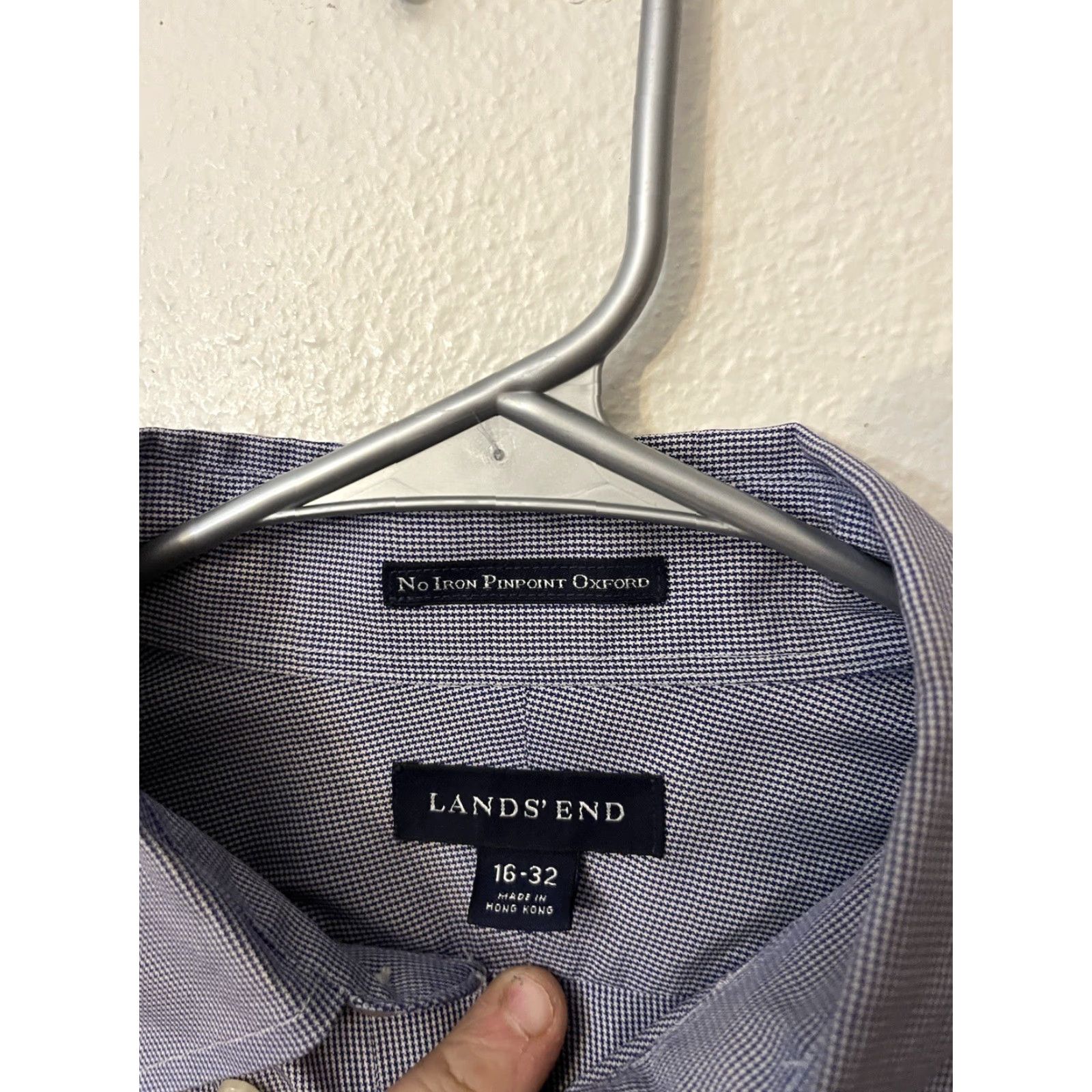 Lands' End Lands' End Men Shirt 16-32 No Iron Pinpoint Oxford Long Sleeve Blue Shirt Dress Shirt Mens Regular 100% Cotton Size US L / EU 52-54 / 3 - 3 Thumbnail