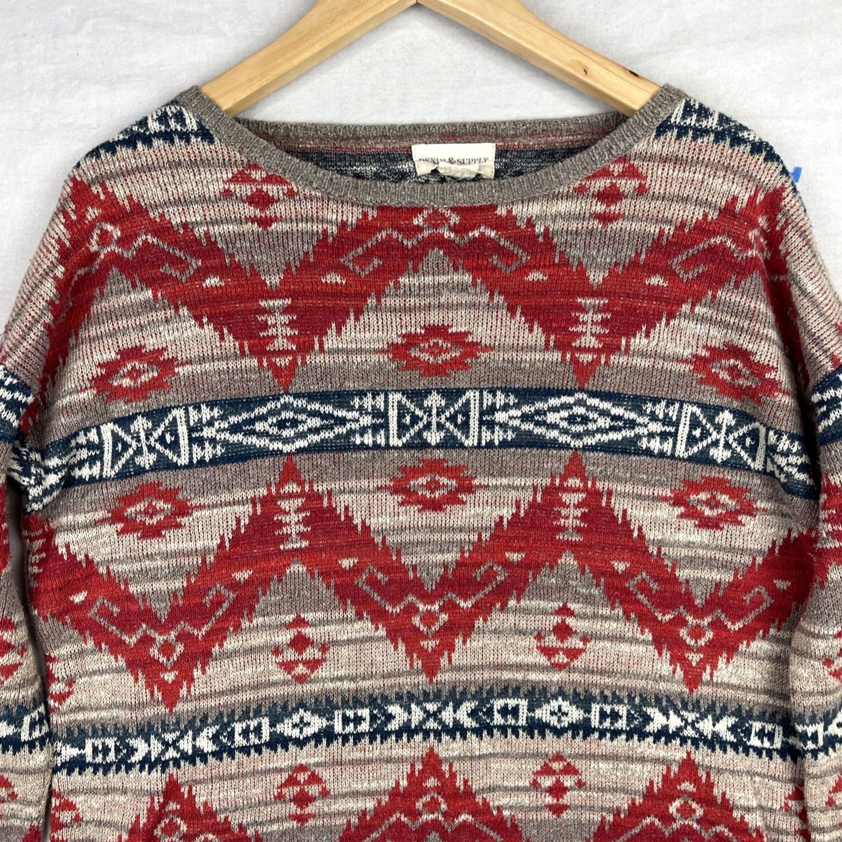 Vintage Denim & Supply Ralph Lauren Sweater Womens Medium Red Aztec Wester Navajo Knit Size M / US 6-8 / IT 42-44 - 3 Thumbnail
