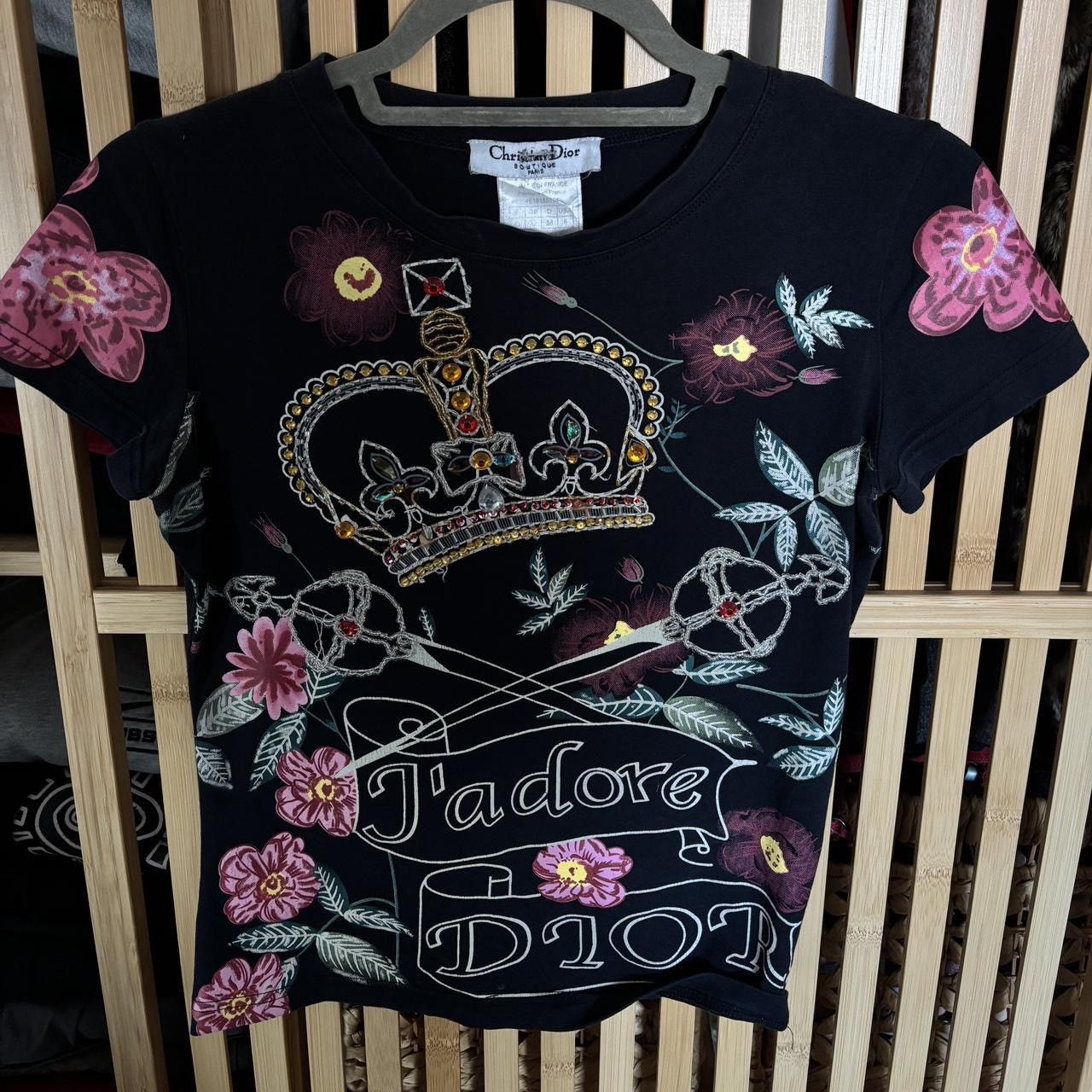 Dior Christian Dior Crown Sword Rhinestone J'adore Top T-Shirt