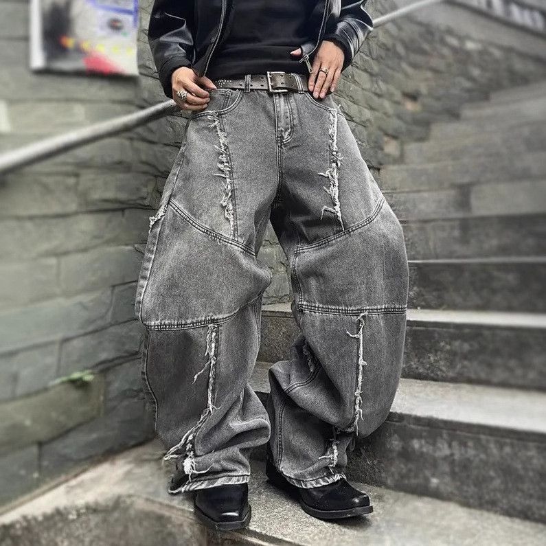 Japanese Brand Retro loose fringed patchwork wide leg jeans Size US 32 / EU 48 - 2 Thumbnail