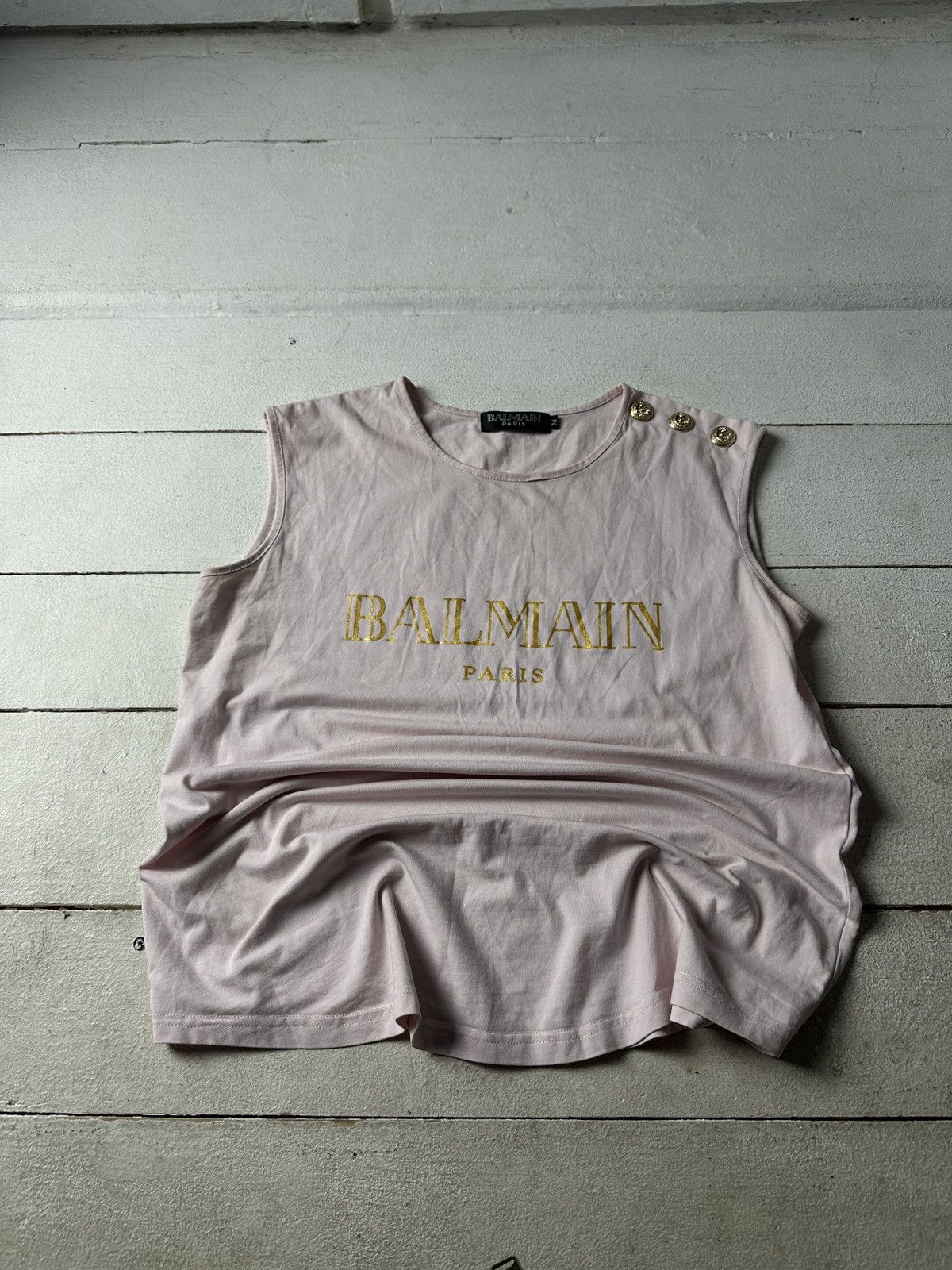 Balmain 🚨VINTAGE BALMAIN TANK TOP GOLD BUTTON LOGO Y2k OPIUM Size M / US 6-8 / IT 42-44 - 1 Thumbnail