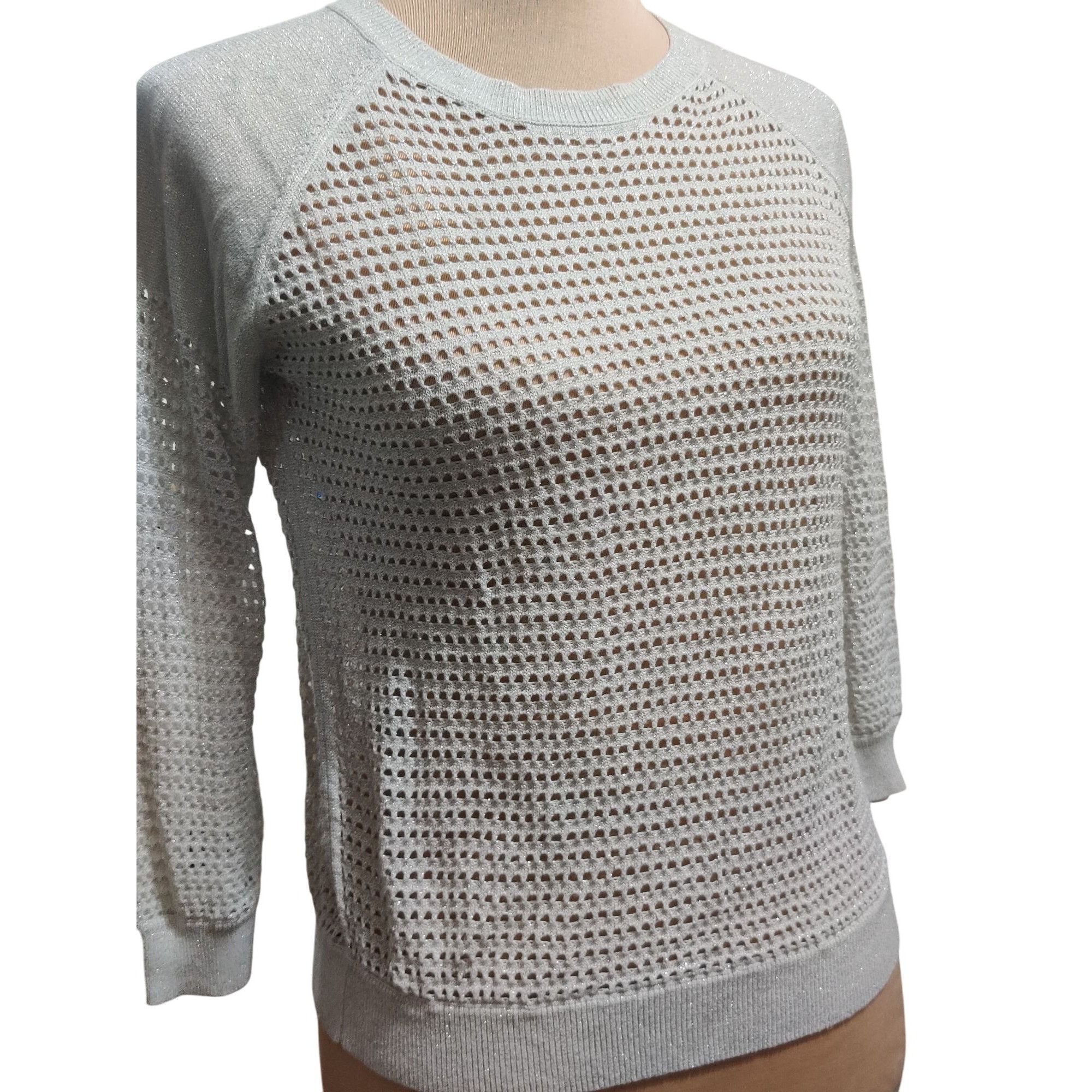 Express Express S Womens Sweater Silver Metallic Open Knit Pullover Size S / US 4 / IT 40 - 1 Thumbnail