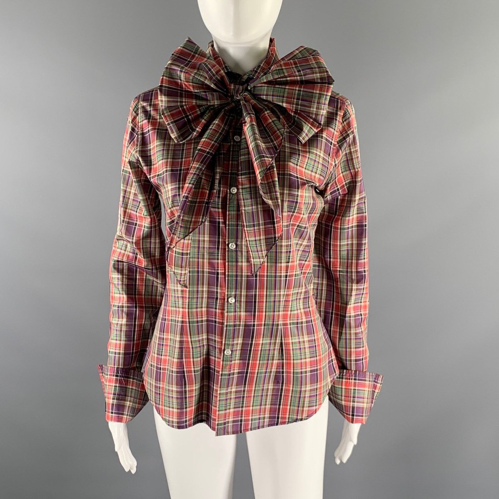 Ralph Lauren RALPH LAUREN Size 6 Purple Green Silk Plaid Dress Top Size M / US 6-8 / IT 42-44 - 1 Thumbnail